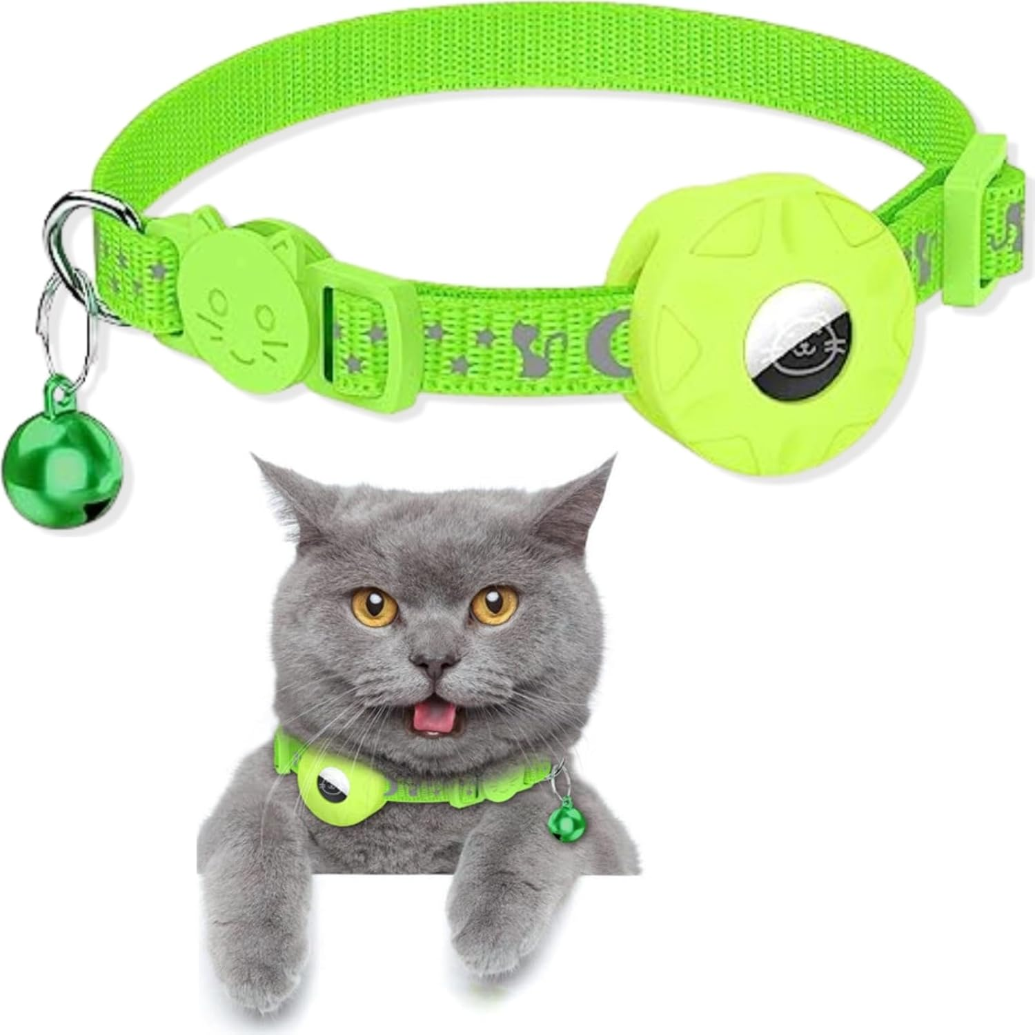 Airtag Cat Collar, Reflective Airtag Cat Collar with Airtag Holder and Bell, Lightweight Tracker Cat Collars, Cat Airtag Collar with Breakable Safety Buckle (Green)