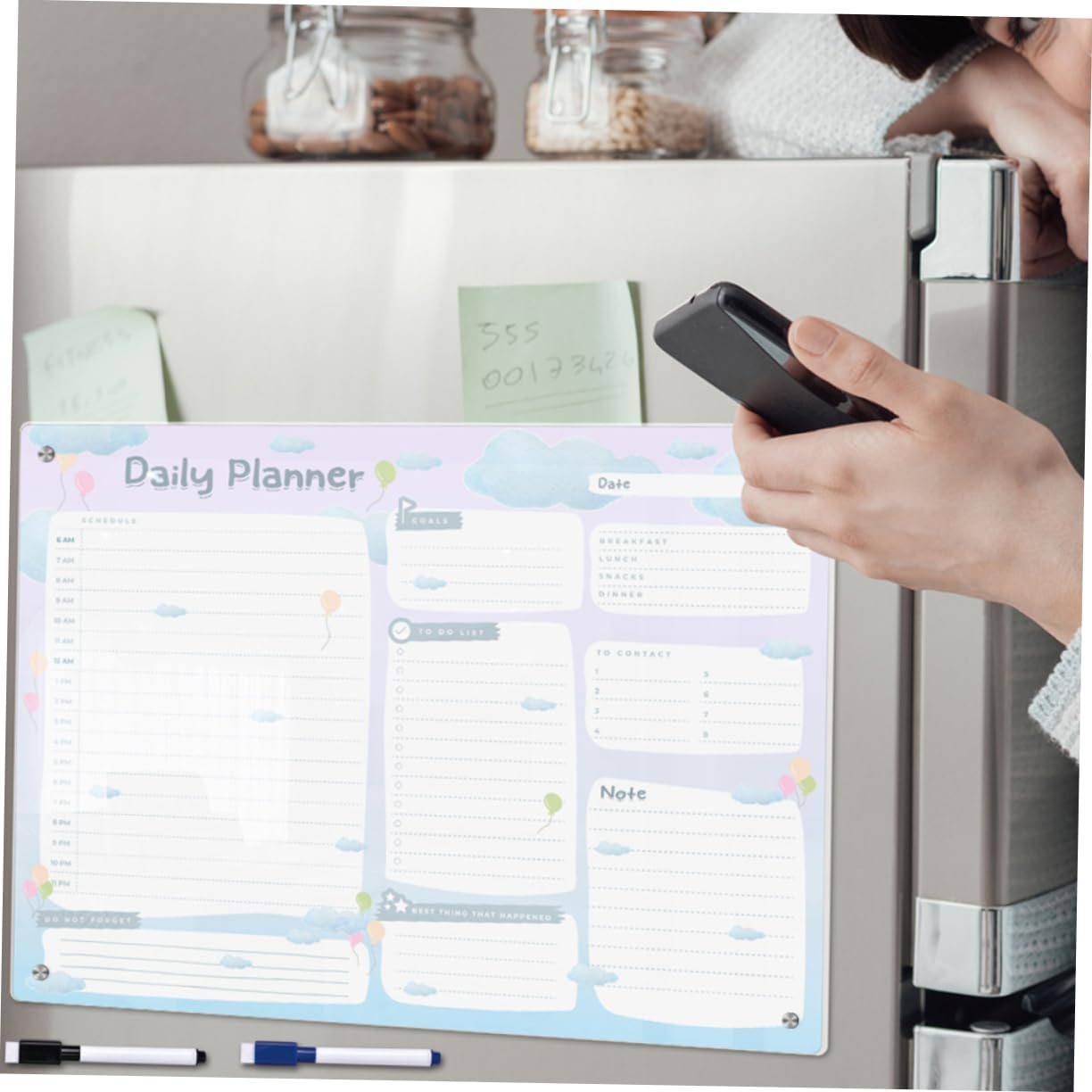 VILLFUL 1 Set Whiteboard Sticker Rewritable Sticker Writing Board Writing Board Memorandum the List Memo Writing Board Calendar Fridge Magnet Magnetic Whiteboard Pen Plan Magnet image number 5