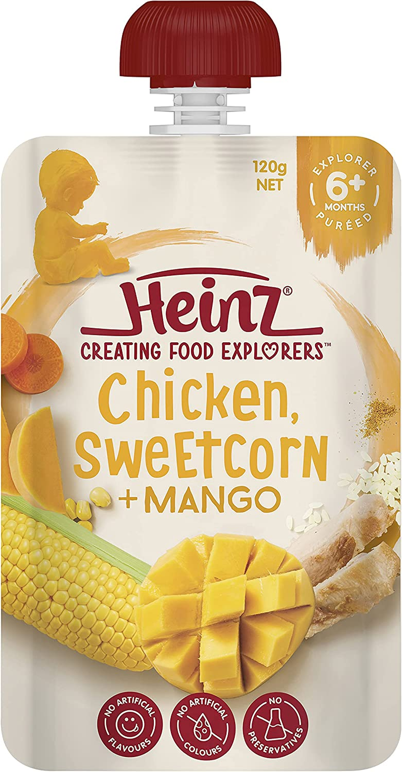 Heinz 6+ Months Chicken, Sweetcorn and Mango Heinz for Baby Baby Food Pouch No Artificial Flavours, No Preservatives, No Added Colours 120G (Pack of 6) image number 5