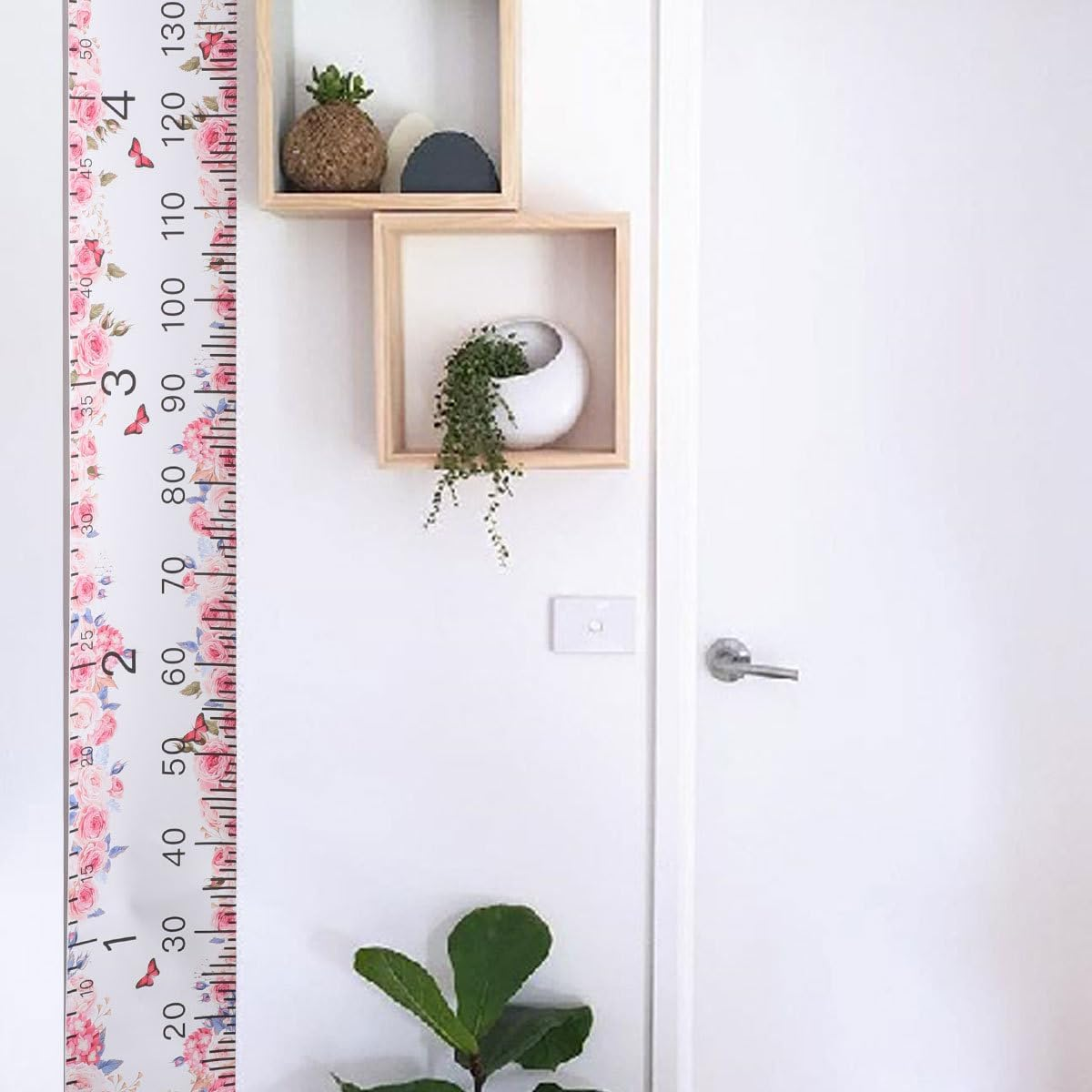 VICASKY Kids Growth Chart Canvas Ruler Rose Flower Design Height Measuring Tape for Children Wall Decoration for Nursery Home Decor image number 5