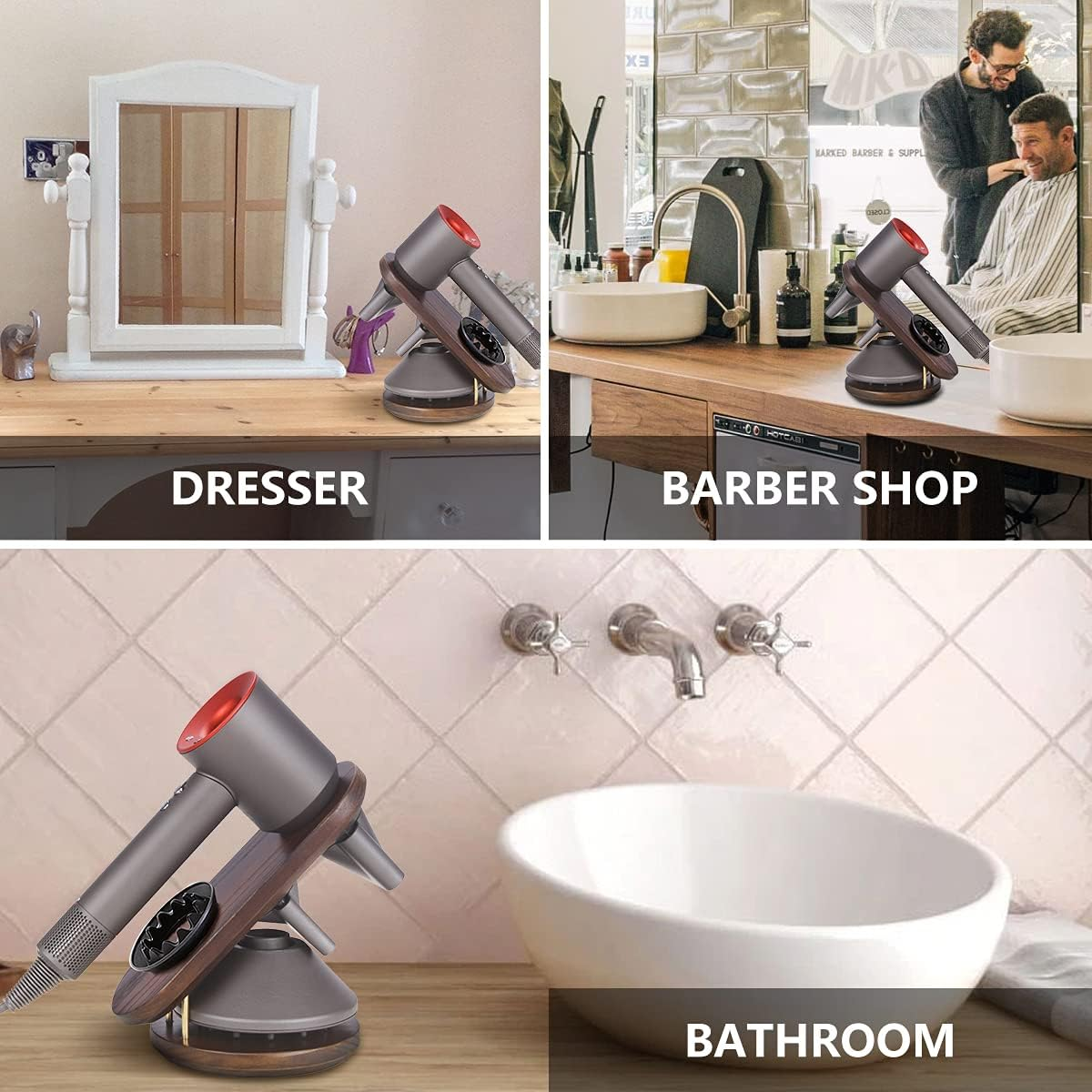 Livoccur Hair Dryer Stand Holder for Dyson Supersonic, Magnetic Hair Dryer Display Stand Wood Bathroom Organizer for Dyson Supersonic Hair Dryer Tools, Compatible for All Dyson Supersonic Models image number 5