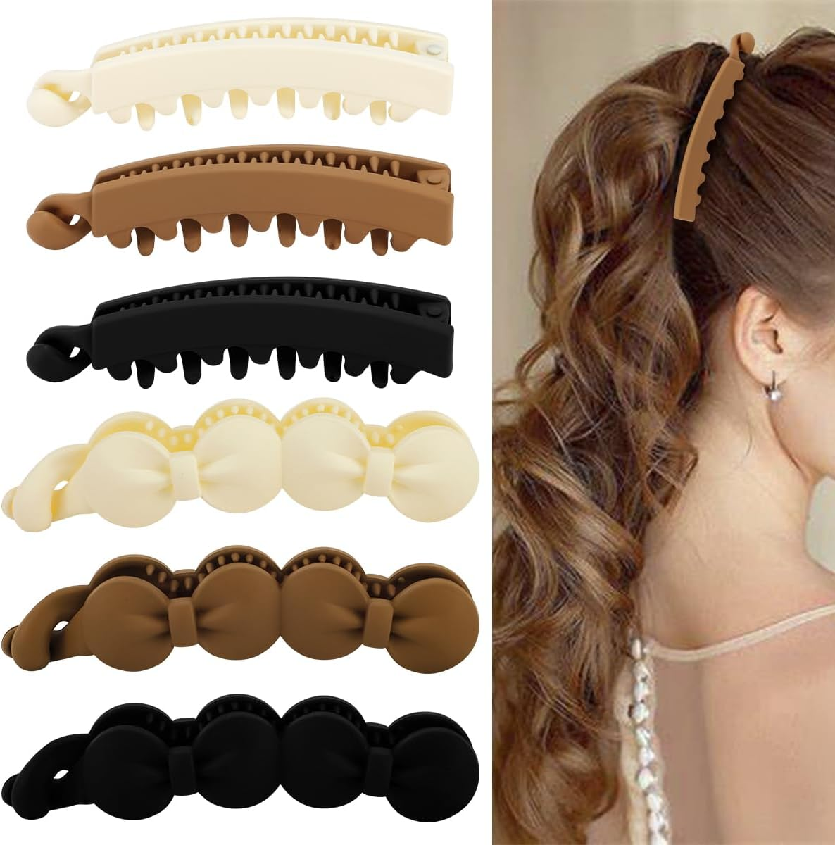 Hapdoo Hair Clips, 6PCS 5.1 Inch Hollow-Out Chain Banana Clips for Thick Hair, Matte Strong Hold Ponytail Bun Holder, Hair Jaw Clips Barrettes Styling Accessories for Women Girls