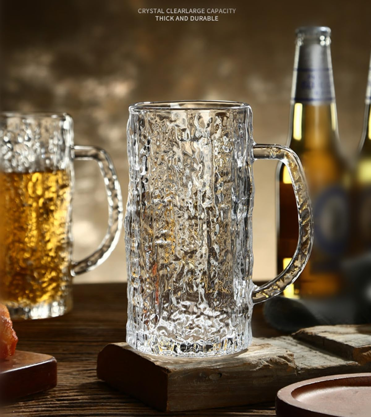 DZGUAI Pub Beer Glass - 485ML, Set of 2, Beer Glass Gift Set, Large Beer Mugs, Premium Glassware,Glacier Pattern Glass Cups image number 2