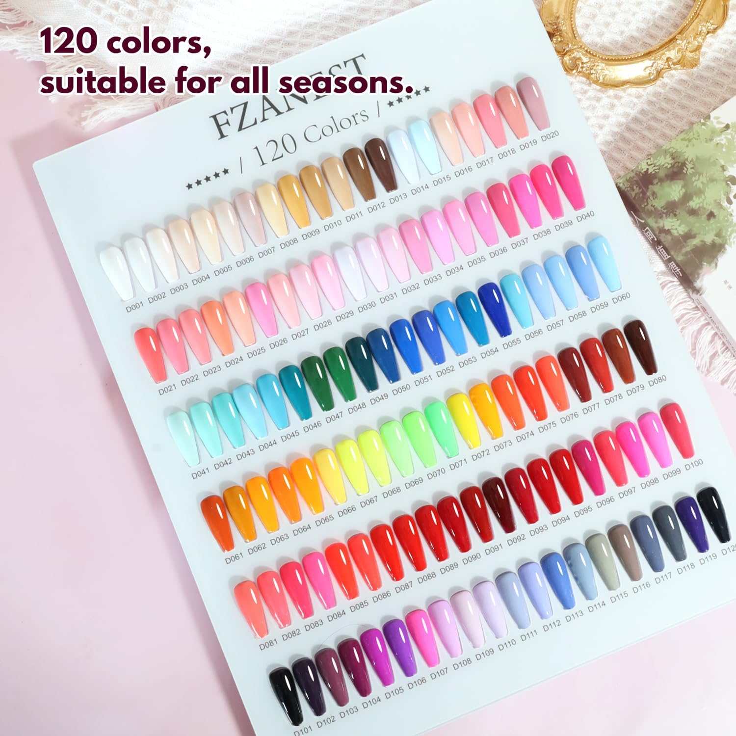 FZANEST 130Pcs 15Ml Gel Nail Polish Set with Rubber Base Top Matte Coat 120 Colors Pink Nude Red Blue White All Seasons Gel Polish Kit Nail Art Starter for Nail Salon Home Gifts for Women and Girls