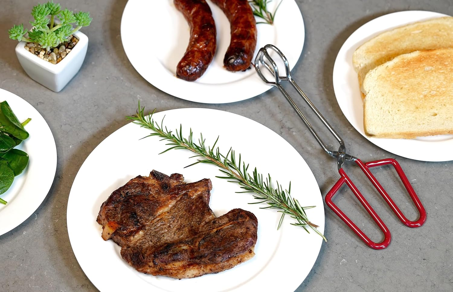 Hiash Stainless Steel Kitchen Tongs Heavy Duty Cooking Tongs Good Grips 10-Inch Scissors Tongs with Comfortable Red Handle for Cooking Barbecue image number 3