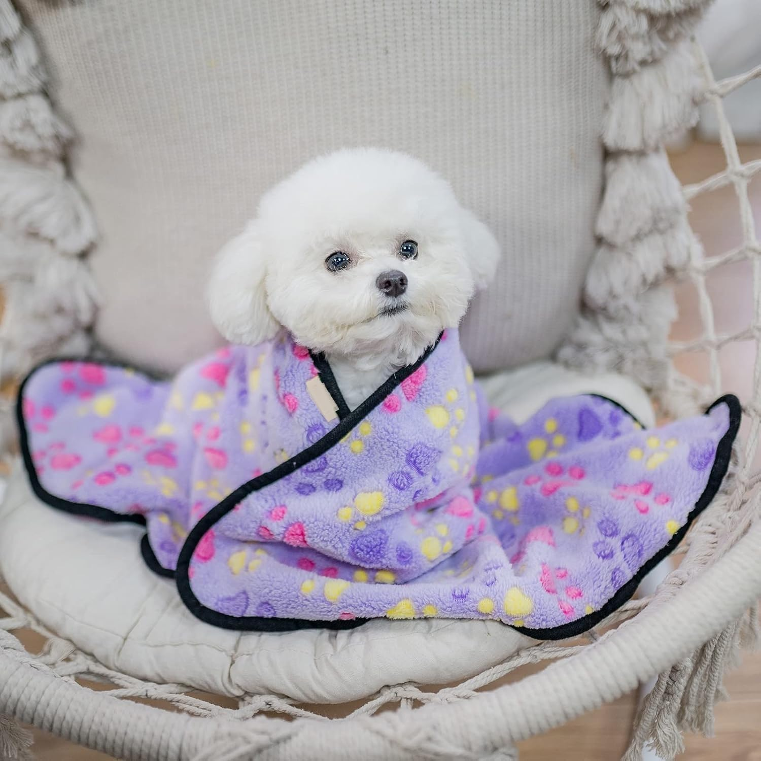 Fluffy Dog Blankets with Paw Print - Super Soft Warm Pet Blanket, Cozy Flannel Throw for Small Dog Cat Puppy Kitty, Sleep Bed Mat Cover (Purple, M:76 * 104CM) image number 2