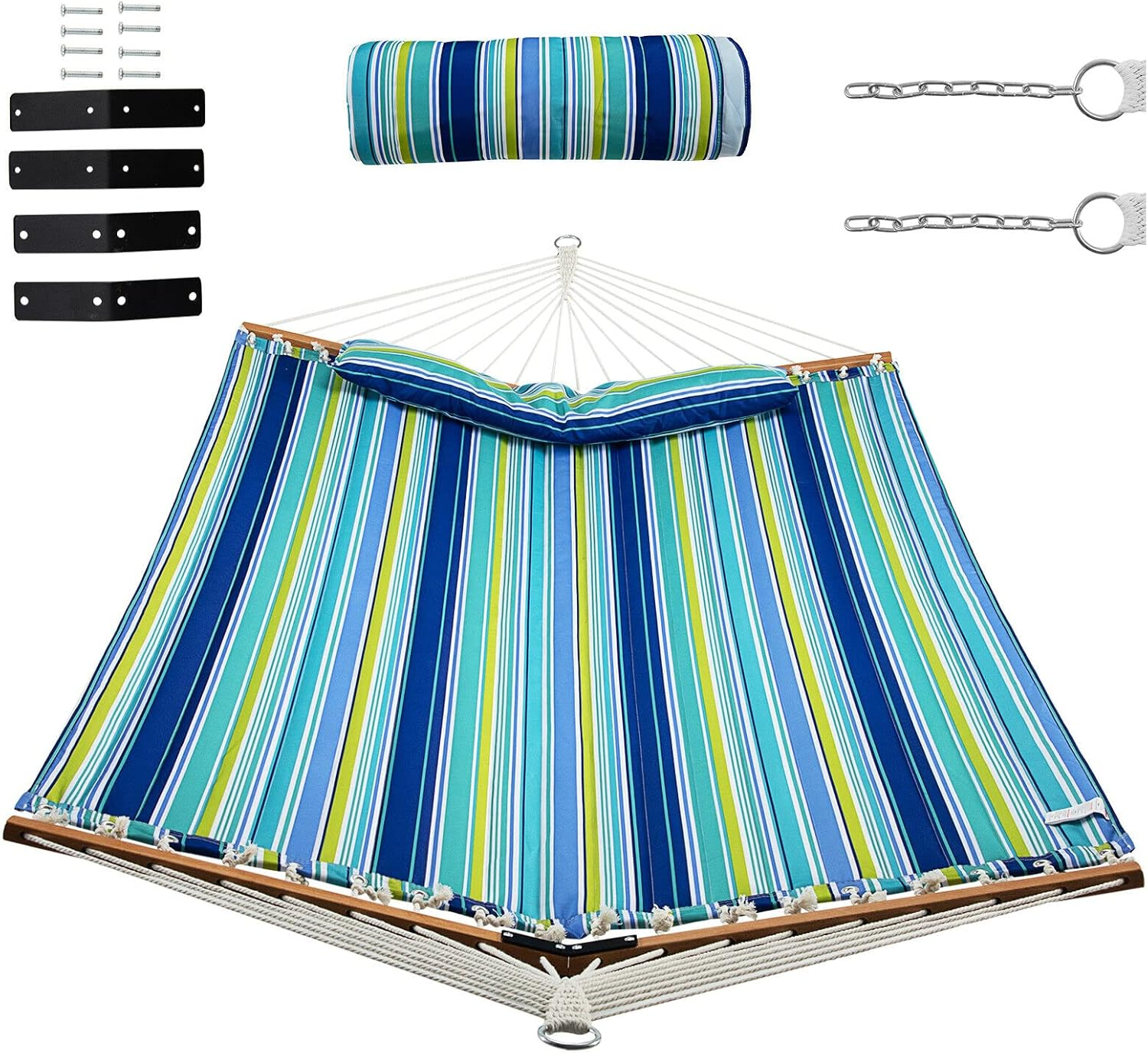 Costway Portable Hammock W/Spreader Bars & Detachable Pillow, Quick Dry & Water Proof Material, Hand Woven Cotton Rope, Outdoor Indoor Hammock for Patio, Poolside, Garden, Backyard image number 5