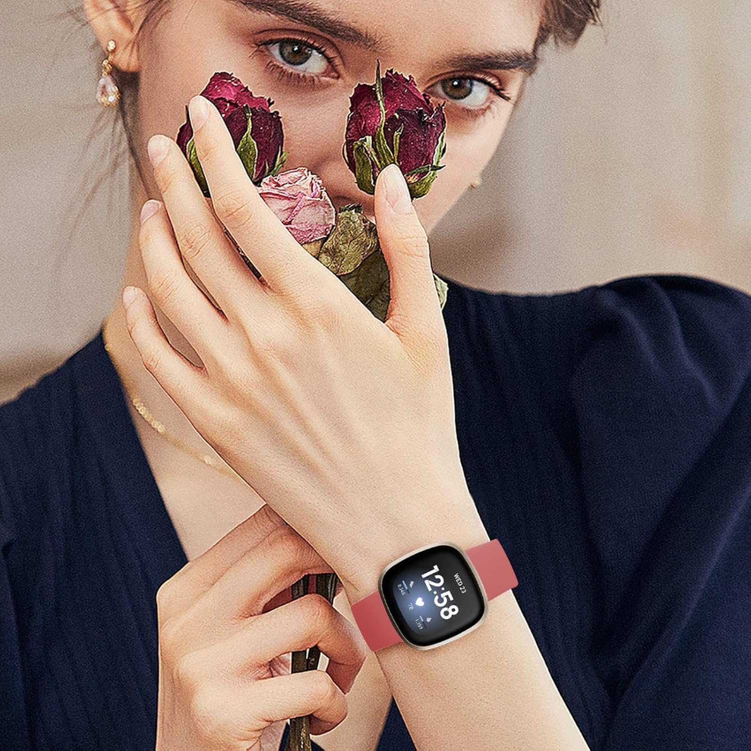 Band for Fitbit Versa 4 Versa 3 Bands, Sense 2 Band & Sense Band, Soft Silicone Sport Watch Strap Replacement Wristband for Fitbit Versa 4 / Versa 3 / Sense 2 / Sense, Women Men Small Large, 2 Pack image number 5