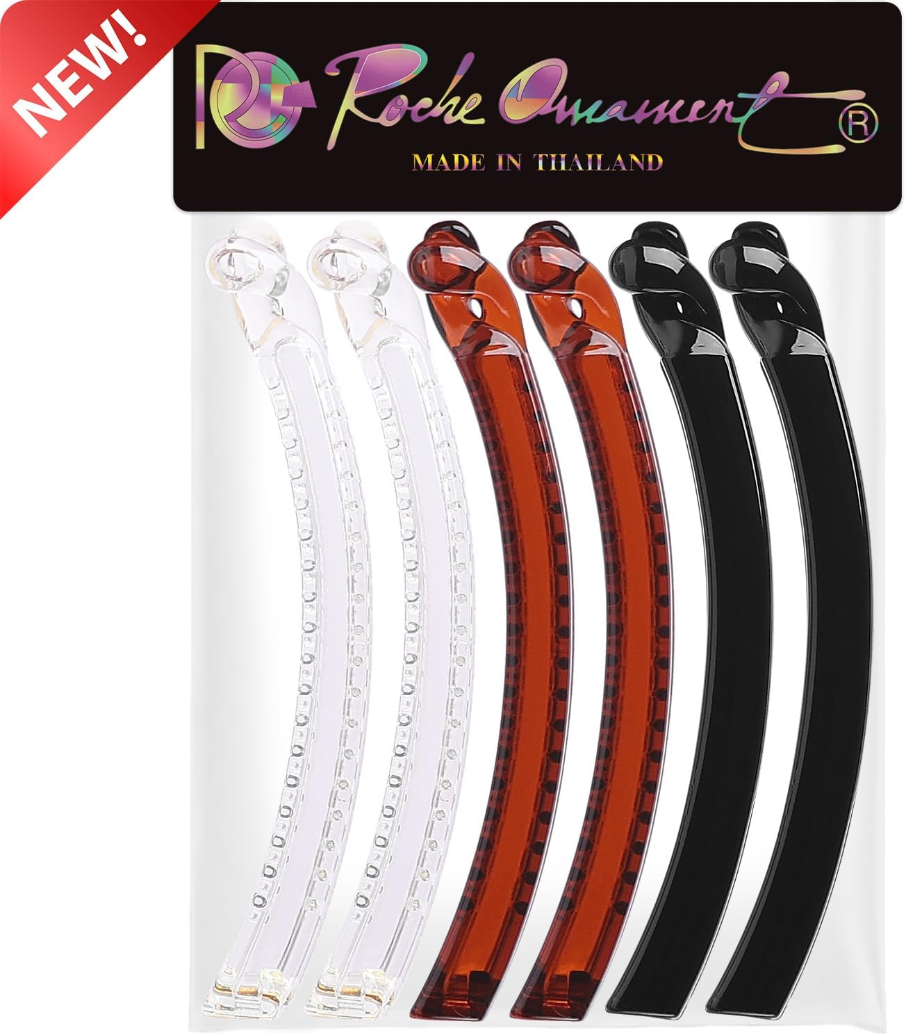 RC ROCHE 6 Pcs Banana Hair Clip Thin Hair Fine Ponytail Maker No Slip Small Claw for Women Secure Grip Jaw Clamp Cute Strong, Medium Clear Brown and Black image number 3