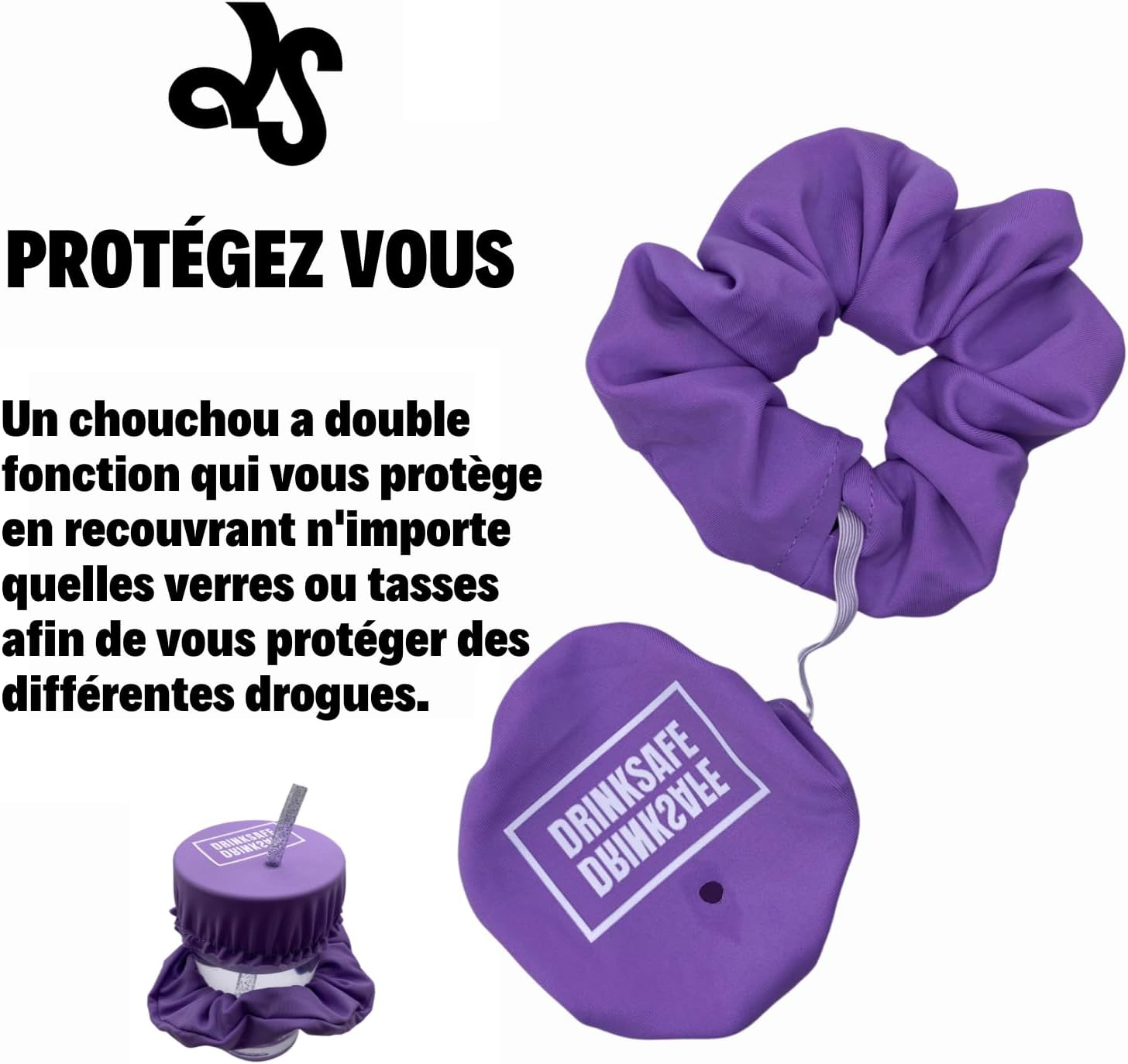 Drinksafe I Drug Glass Hair Scrunchie Reusable Leakproof for Parties and Festivals I Purple image number 4