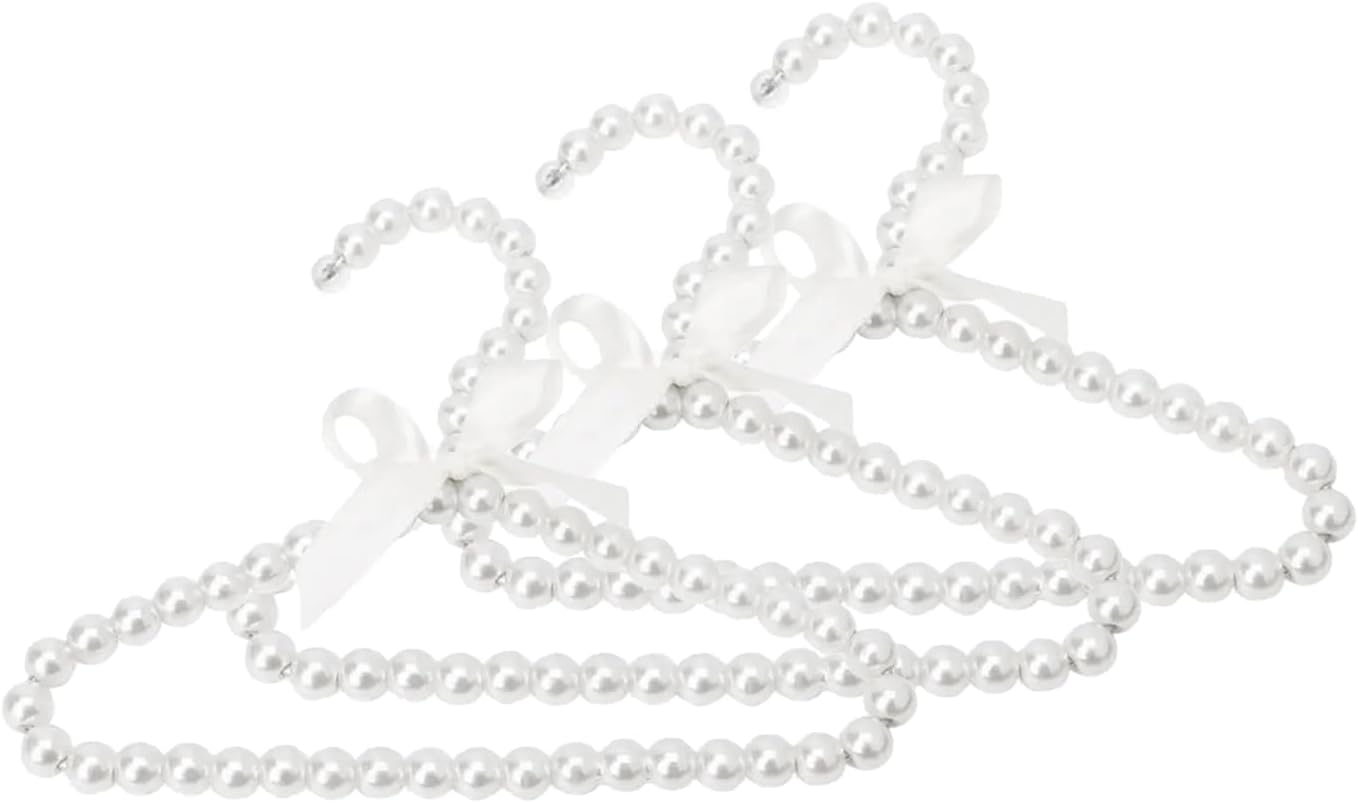 3 Pack Small Pearl Beads Metal Elegant Clothes Hangers for Kids Children Pet Dog (White) image number 5