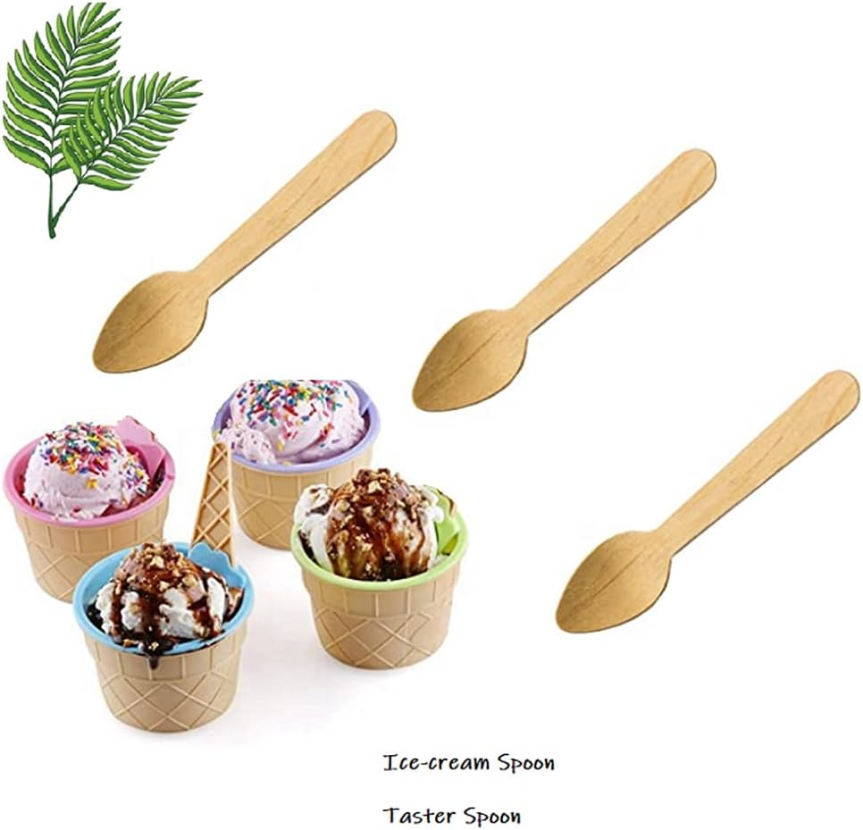 Mini Wood Taster Spoons, Disposable Small Wooden Spoons Ice Cream Dessert Spoons (200 Pack) image number 3