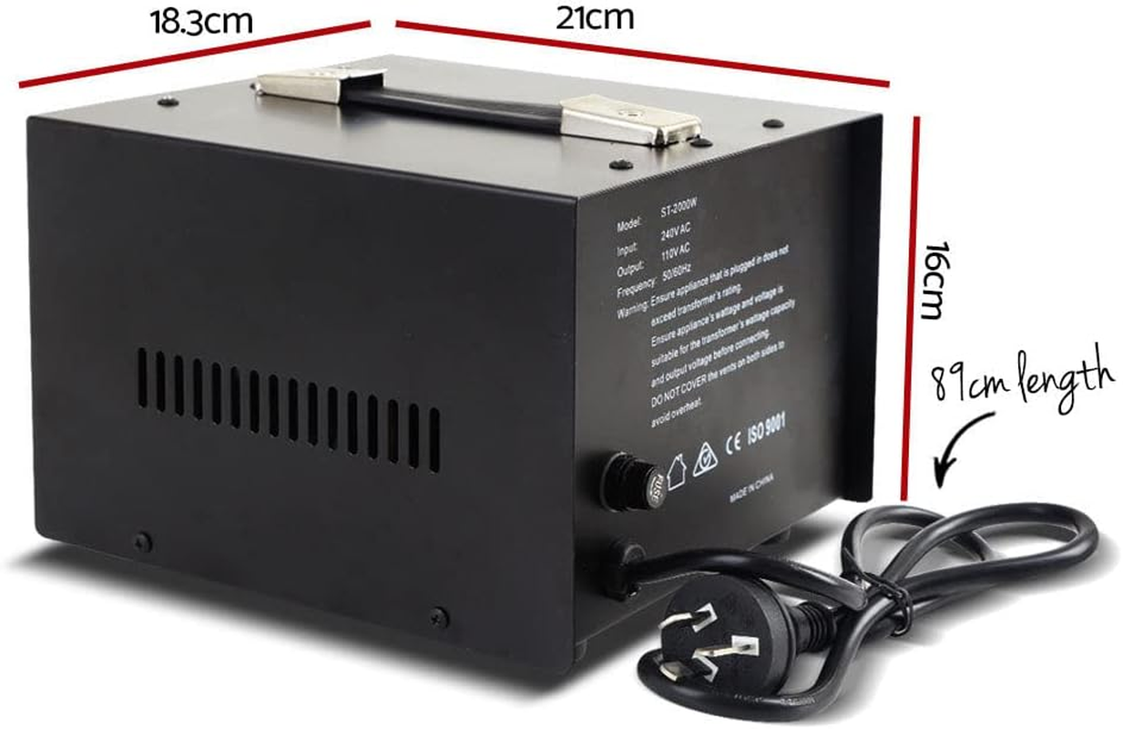 Giantz Step down Transformer 240V to 110V, 2000W Voltage Converter Stepdown Transformers AU-US Home Indoor Power Accessories, Pure Sine Output Ultra-Portable Lightweight with Socket Black image number 2