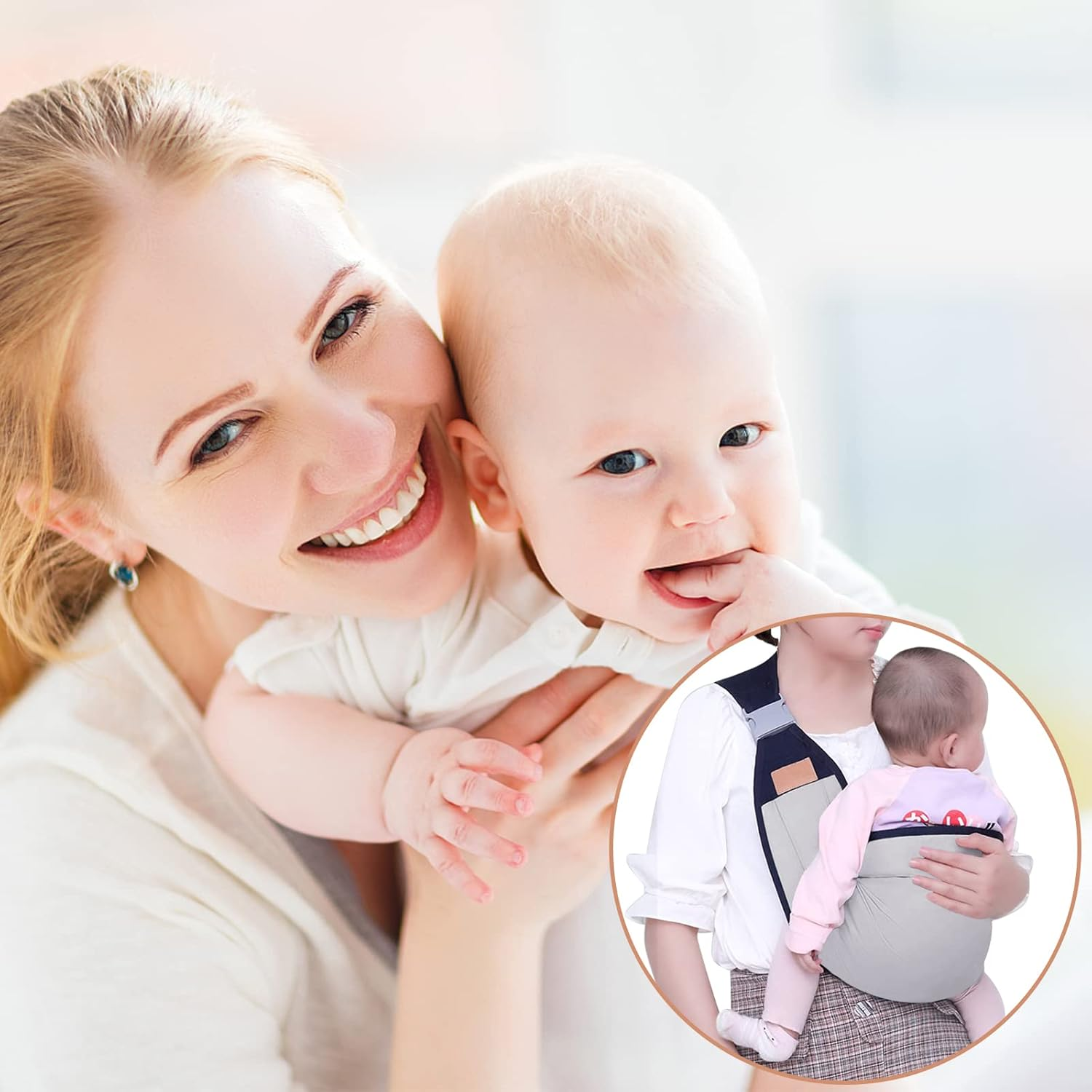 Baby Carrier, Lightweight Baby Carrier, Adjustable Thick Shoulder Baby Sling, Portable Baby Half Wrapped Sling, Breathable Baby Wraps Carrier for 0-36 Months Newborn to Toddler (Gray)