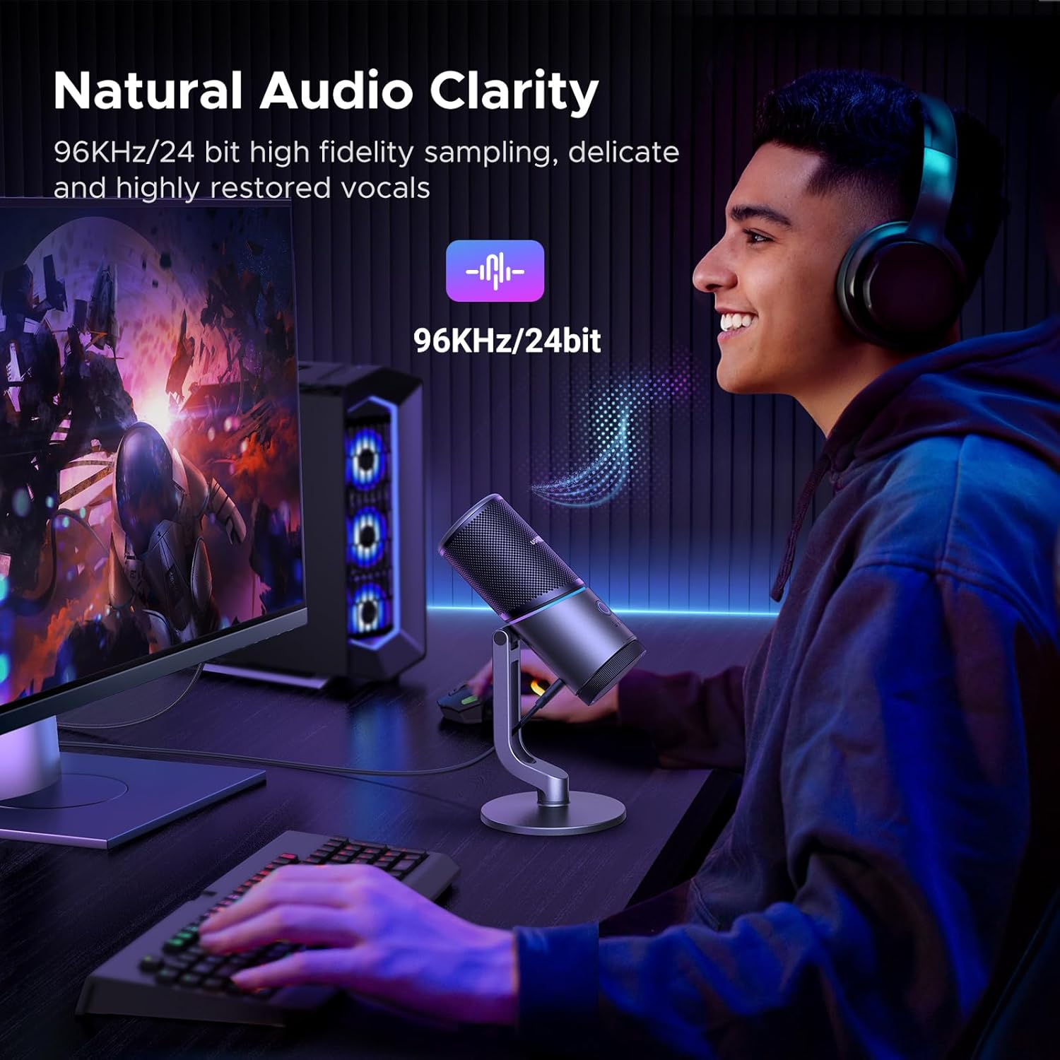 UGREEN Condenser Microphone for PC, USB Mic with RGB Lights, Mute Button, 24Bit/96Khz, Cardioid Polar Pattern, Volume Control, for Streaming, Gaming, Podcasting, Recording, Laptop, PS5 image number 2