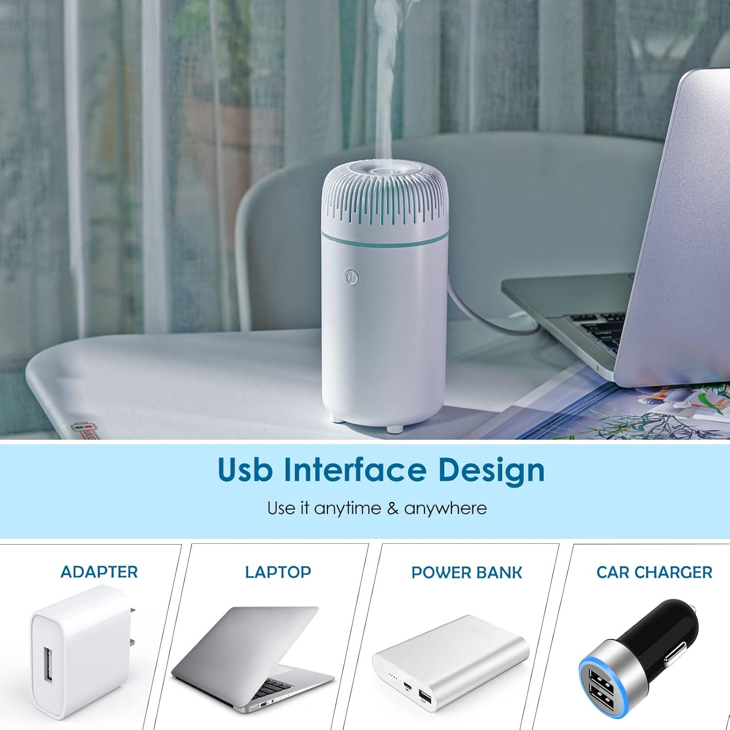 Car Diffuser Humidifier USB Aromatherapy Essential Oil Air Freshener USB Cool Mist Mini Portable Diffuser for Car Home Office Bedroom (White) - White B image number 5