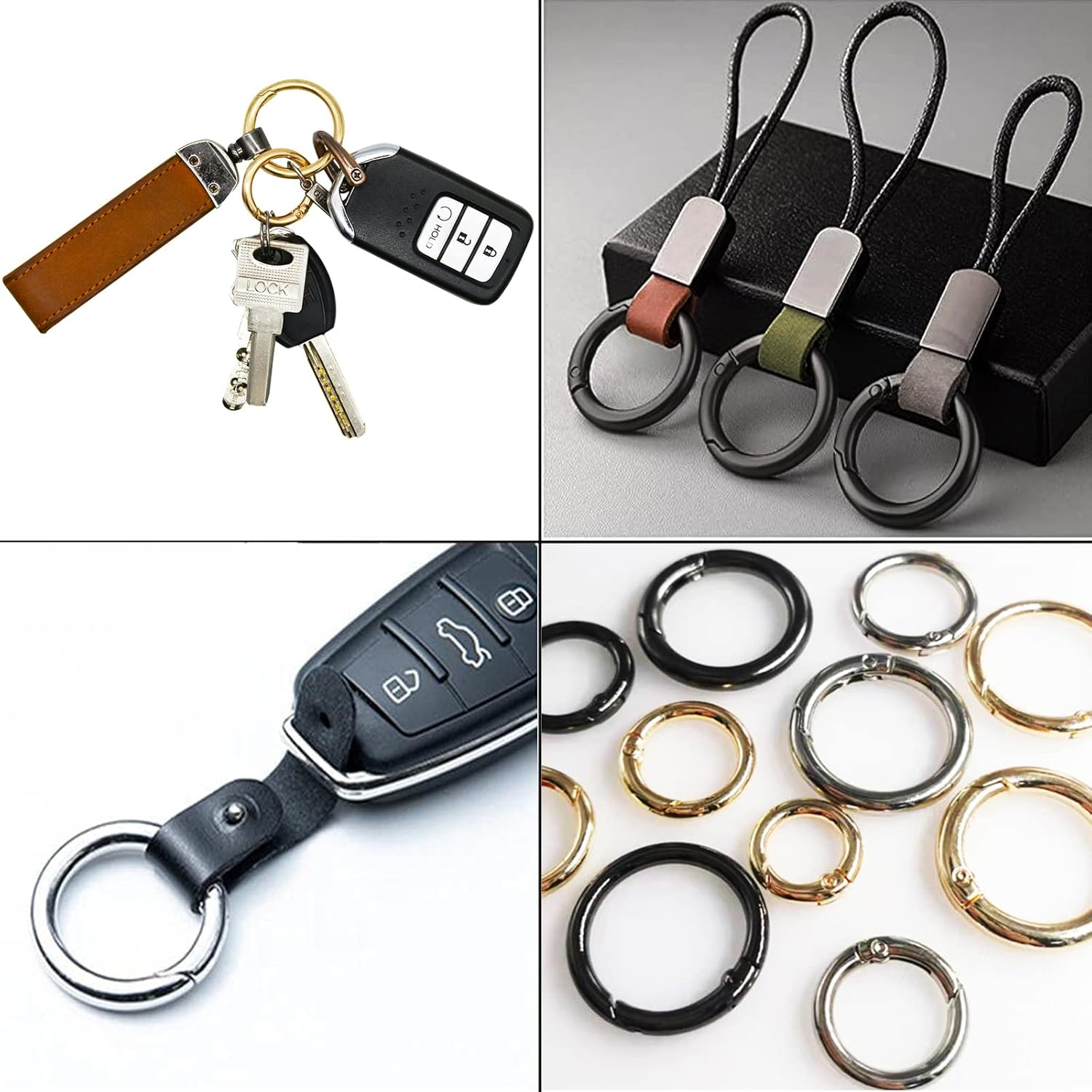 Maydahui 24PCS Spring O Ring Zinc Alloy Spring Clip 4 Size (0.8,0.98,1.1,1.3Inch) 3 Colors round Carabiner Snap Hook Key Ring Circle Trigger Rings Multi-Purpose for Handbag Purse Dog Leashes (Gold, Silver, Black)