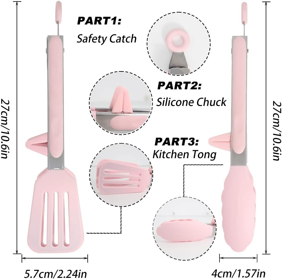 Kitchen Tongs, 9 Inch Silicone Tongs Set of 2 Food Safe Silicone Pink Locking BBQ Cooking Serving Salad Tongs with Stainless Steel Handle - Blue image number 3