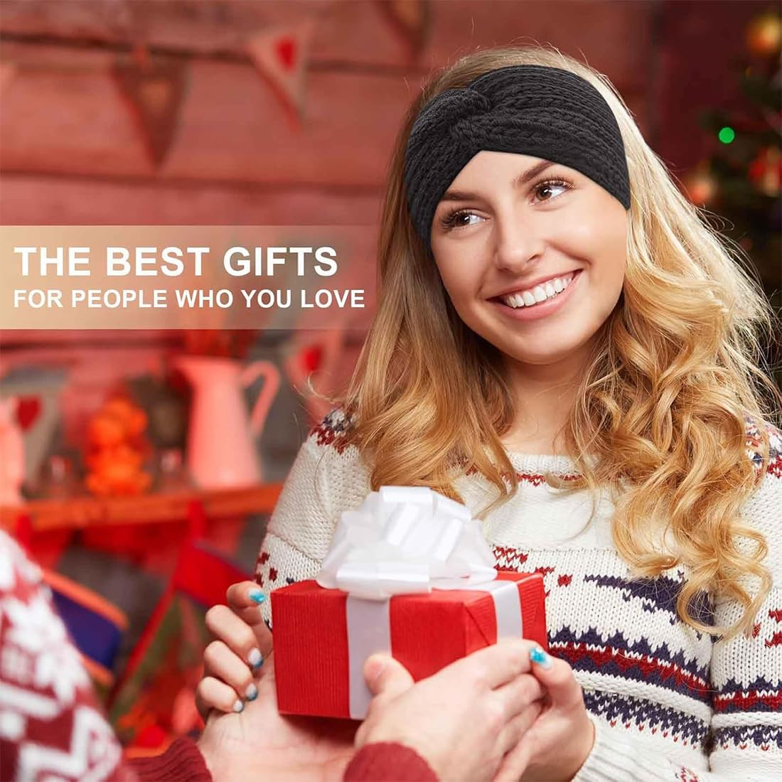 GGUFAY Bow Headband Women'S Winter Knitted Warm Headbands Ear Warmers Headband Hair Band Thick for Women Girls Elastic Crochet Thermal Headband (A) image number 2