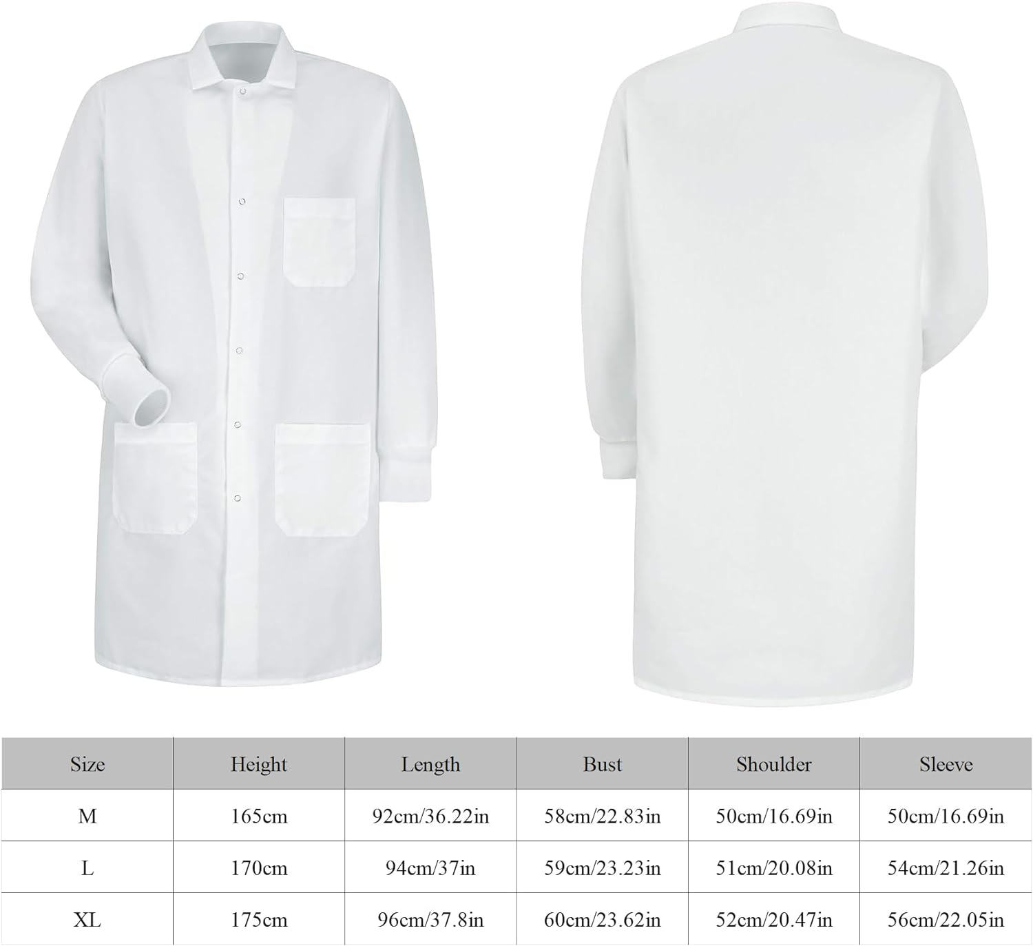 Scientist Long Professional White Lab Coat Long Sleeve Uniform Unisex Buttons down Doctor Nurse Workwear