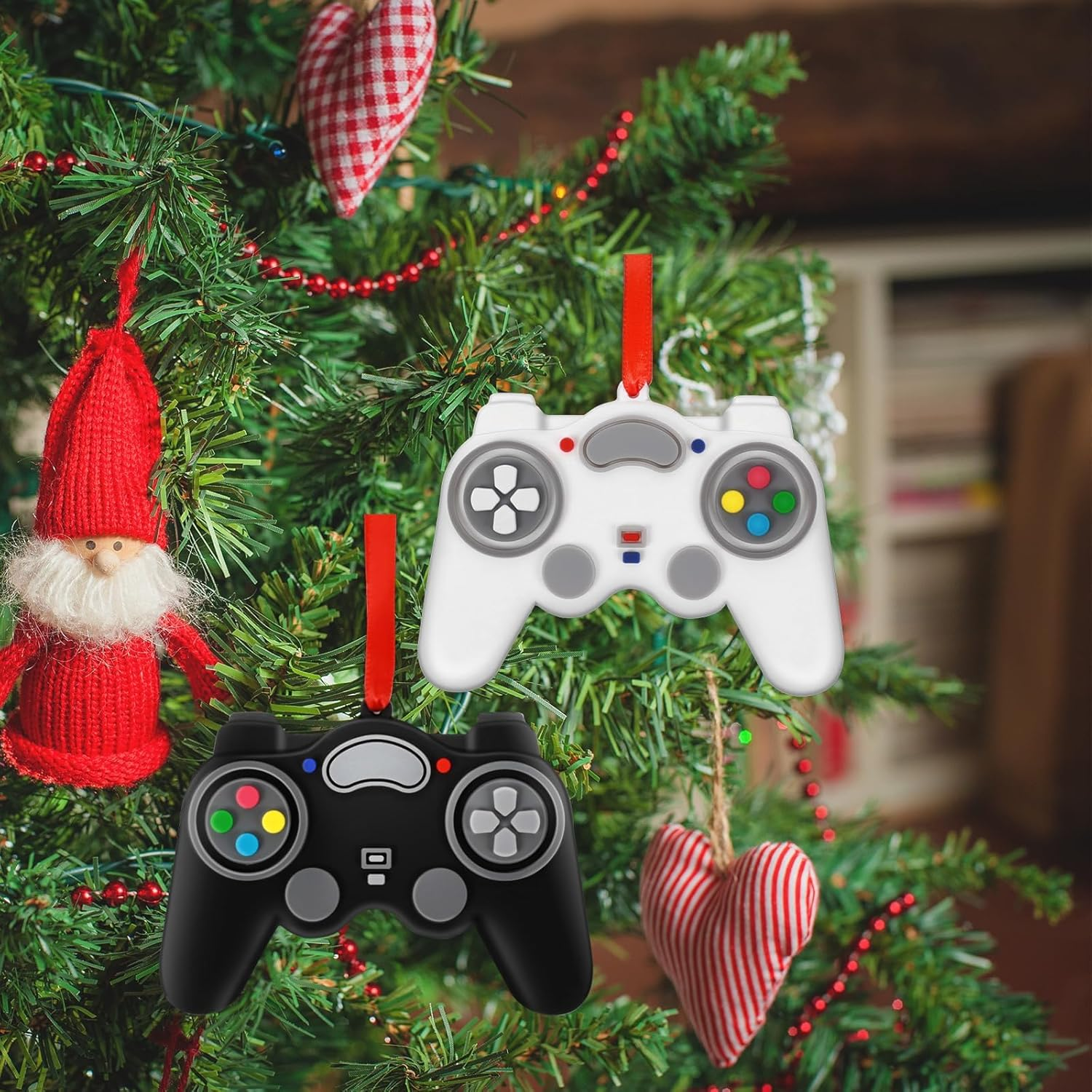 2024 Video Game Christmas Ornaments Personalized Video Game Controller Ornament for Gamer Lovers Customized Handwritten Christmas Tree Hanging Ornament Gifts Reusable PVC Rubber First Keepsake 2PC