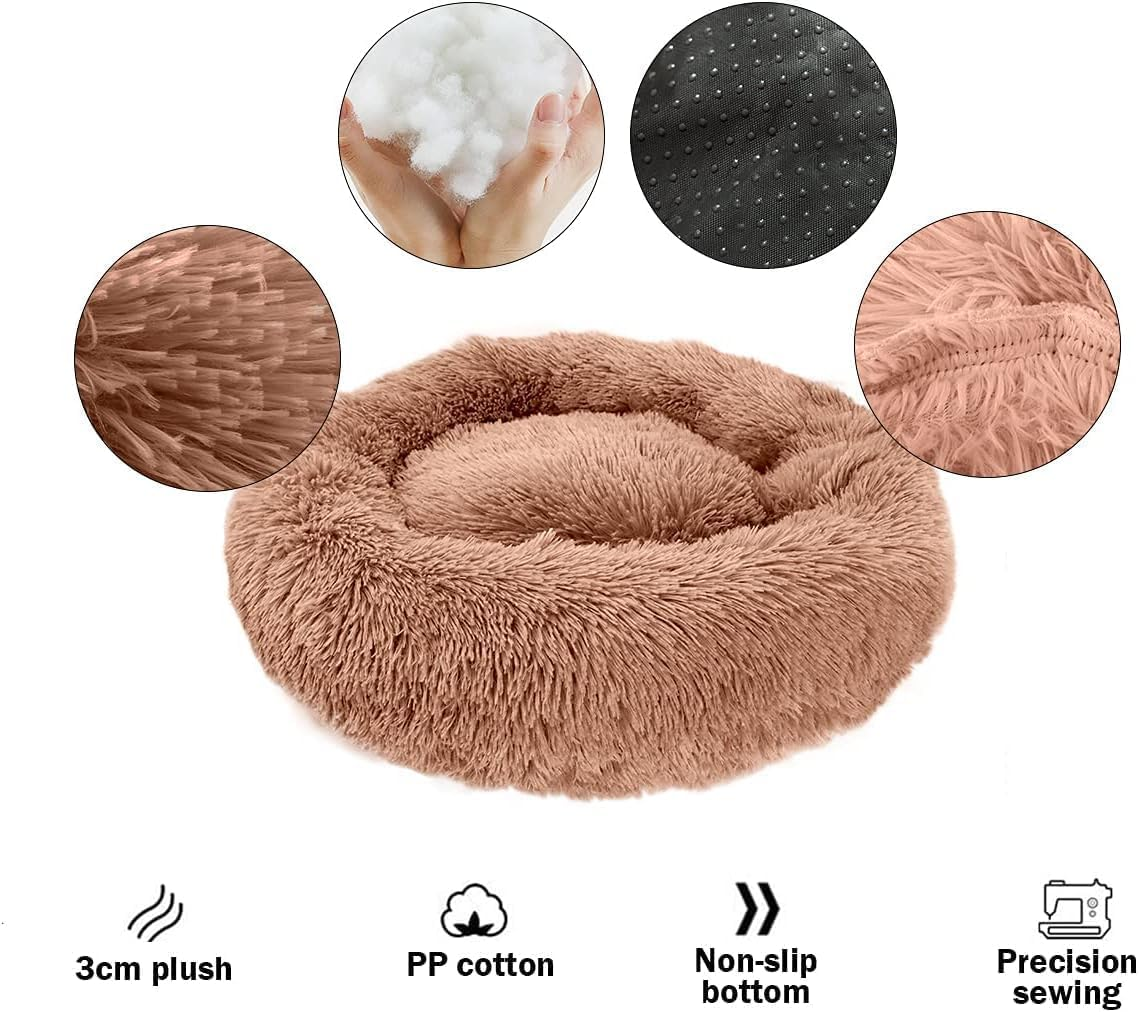 Bliss Gifts & Homewares Donut Dog Bed I Comfortable Waterproof Plush Pet Bed I Anti-Slip Bottom Warm & Soft round Self-Heating I Anti-Anxiety Beds for Cats Puppy Rabbit Dogs (Brown, 80Cm) image number 2