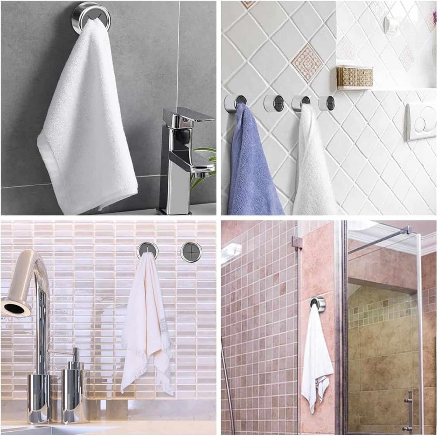 SNOKAY 6 Pcs round Self-Adhesive Tea Towel Holders - No Drilling Required - Push in Suction Hand Towel Holder Set - Easy Installation for Kitchen, Bathroom, and Home Use image number 3