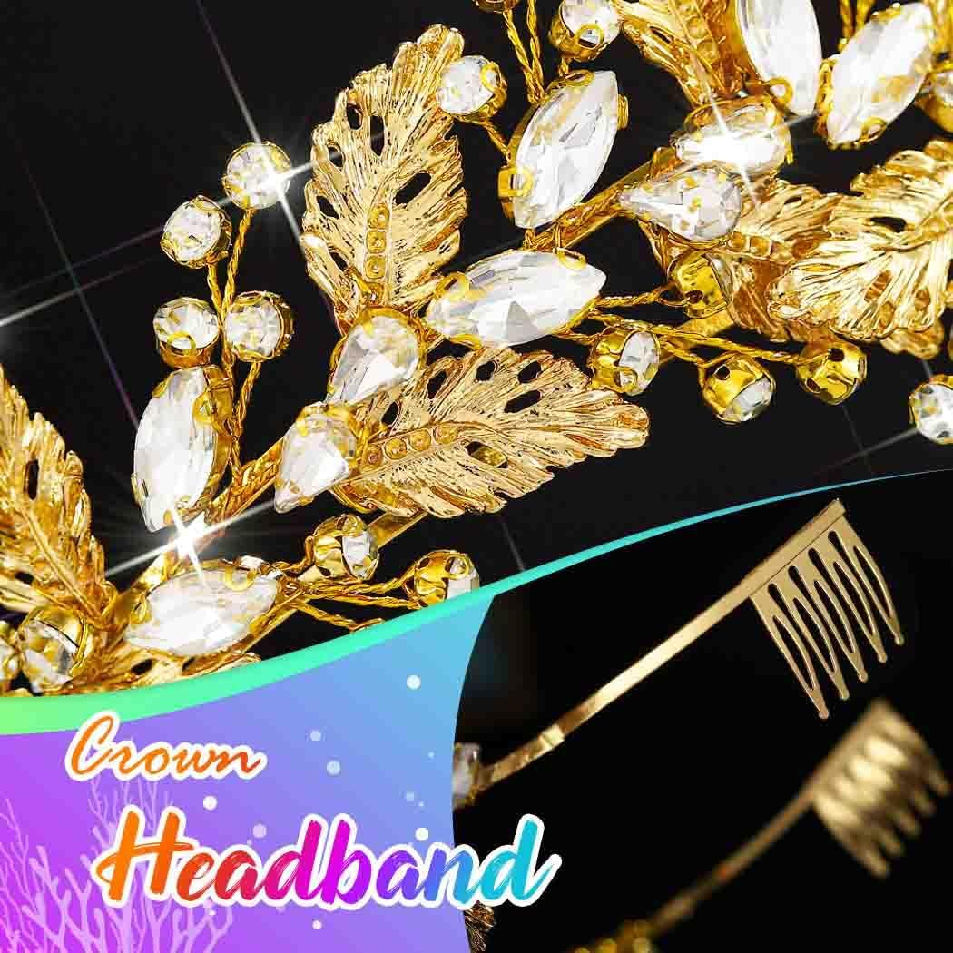 Fashband Rhinestone Leaf Headband Gold Crystal Headwear Bridal Wedding Hair Accessories for Women image number 3