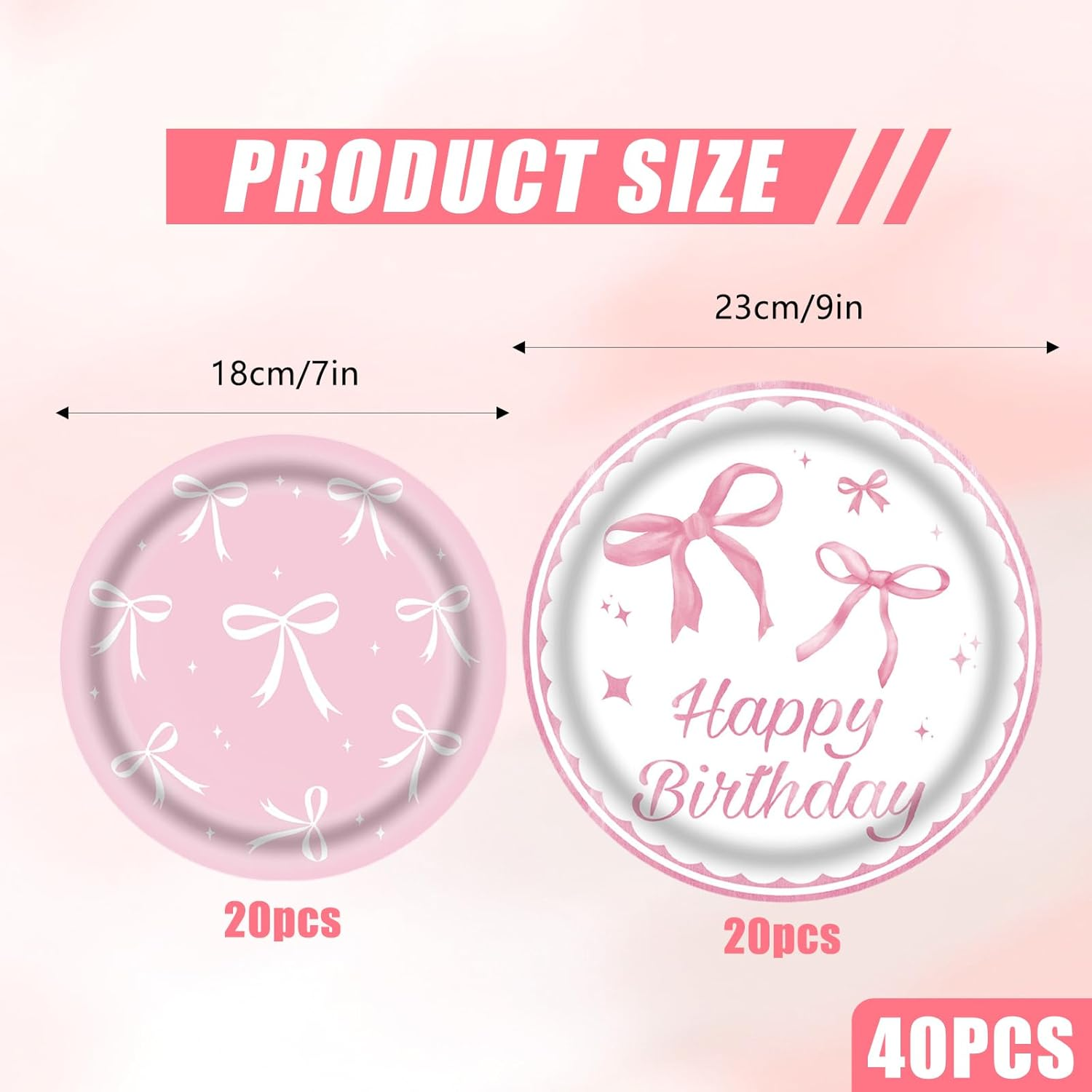 Rstigiker Stylish 7&9 Inch Pink Paper Plates (20+20Pcs) - Premium Coquette Pink Bow Tableware for Baby Showers, Birthday Parties & Bridal Events - Elegant Bow Theme Decorations (Pink) image number 4
