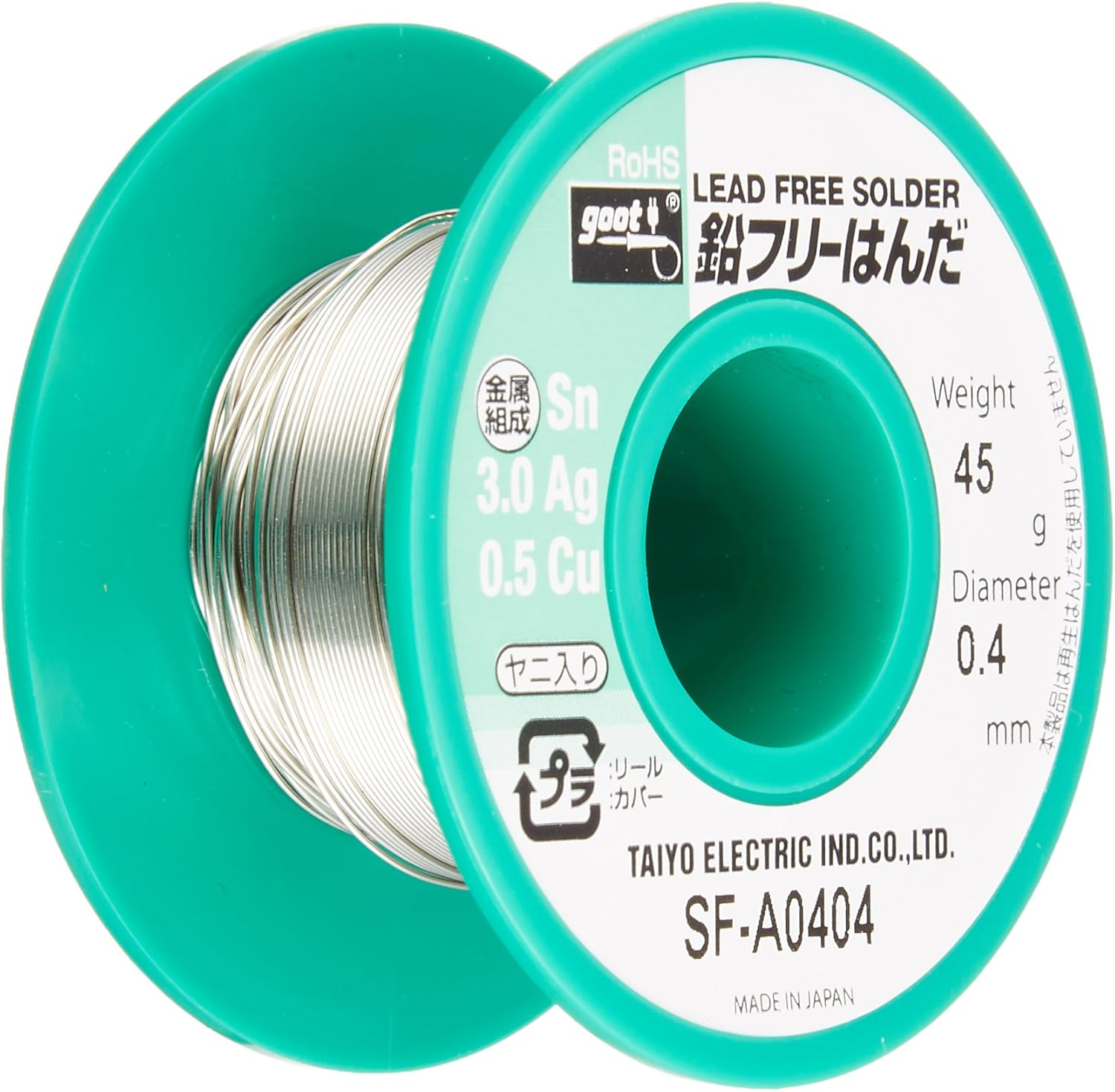 Taiyo Electric SF-A0403 Lead Free Solder, 0.01 Inch (0.3 Mm), 96.5% Tin, 3.0% Silver, 0.5% Copper, 0.5 Oz (45 G), Reel Winding image number 6
