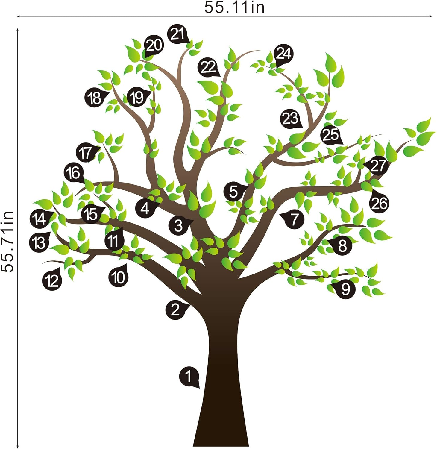 RW-1080 3D Green Tree Wall Stickers Family Photo Tree Wall Decal Removable Peel and Stick DIY Art Wallpaper for Kids Girls Babys Bedroom Bathroom Living Room Nursery Offices
