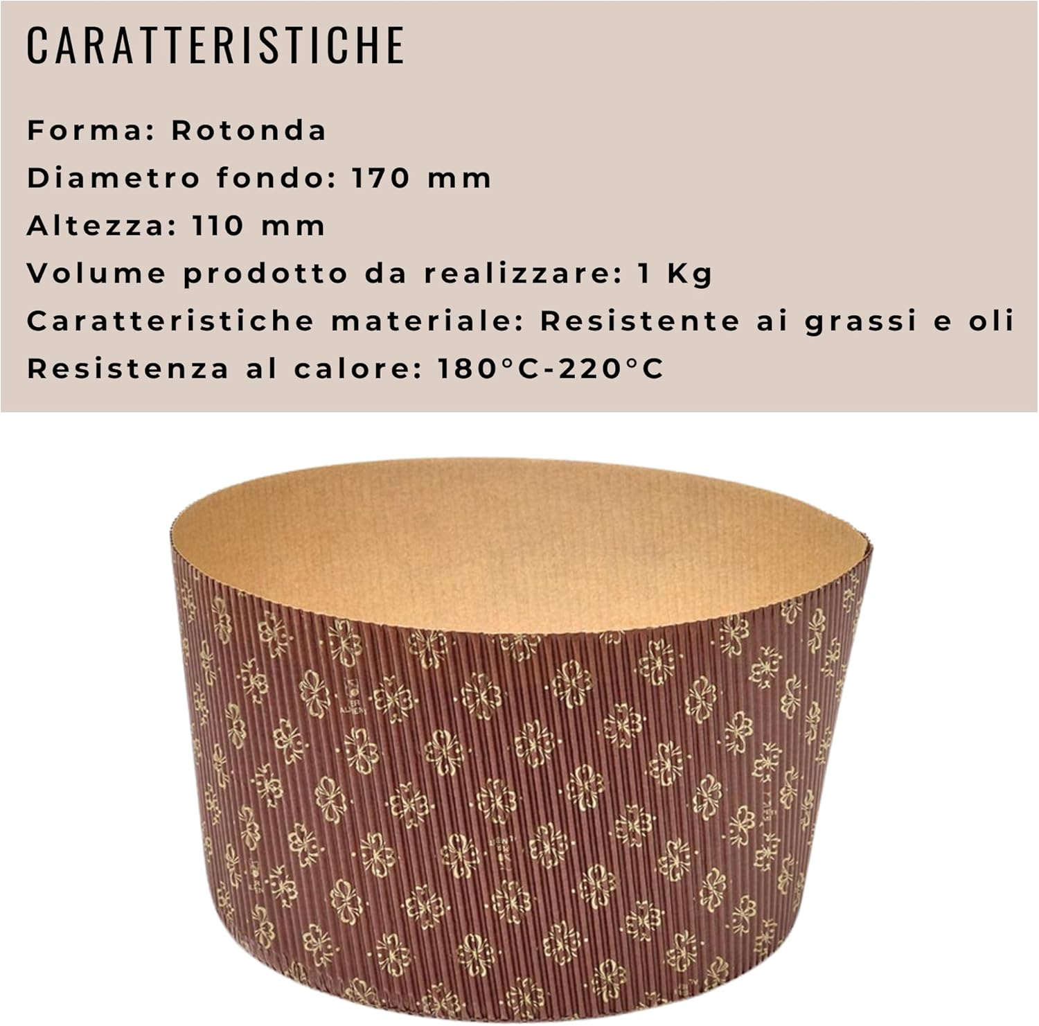 Premium Panettone Moulds - 1Kg (Pack of 10) - Professional Panettone Corrugated Paper Baking Cups Made of Pure Cellulose for Panettoni Heat Resistant up to 220&deg;C image number 1