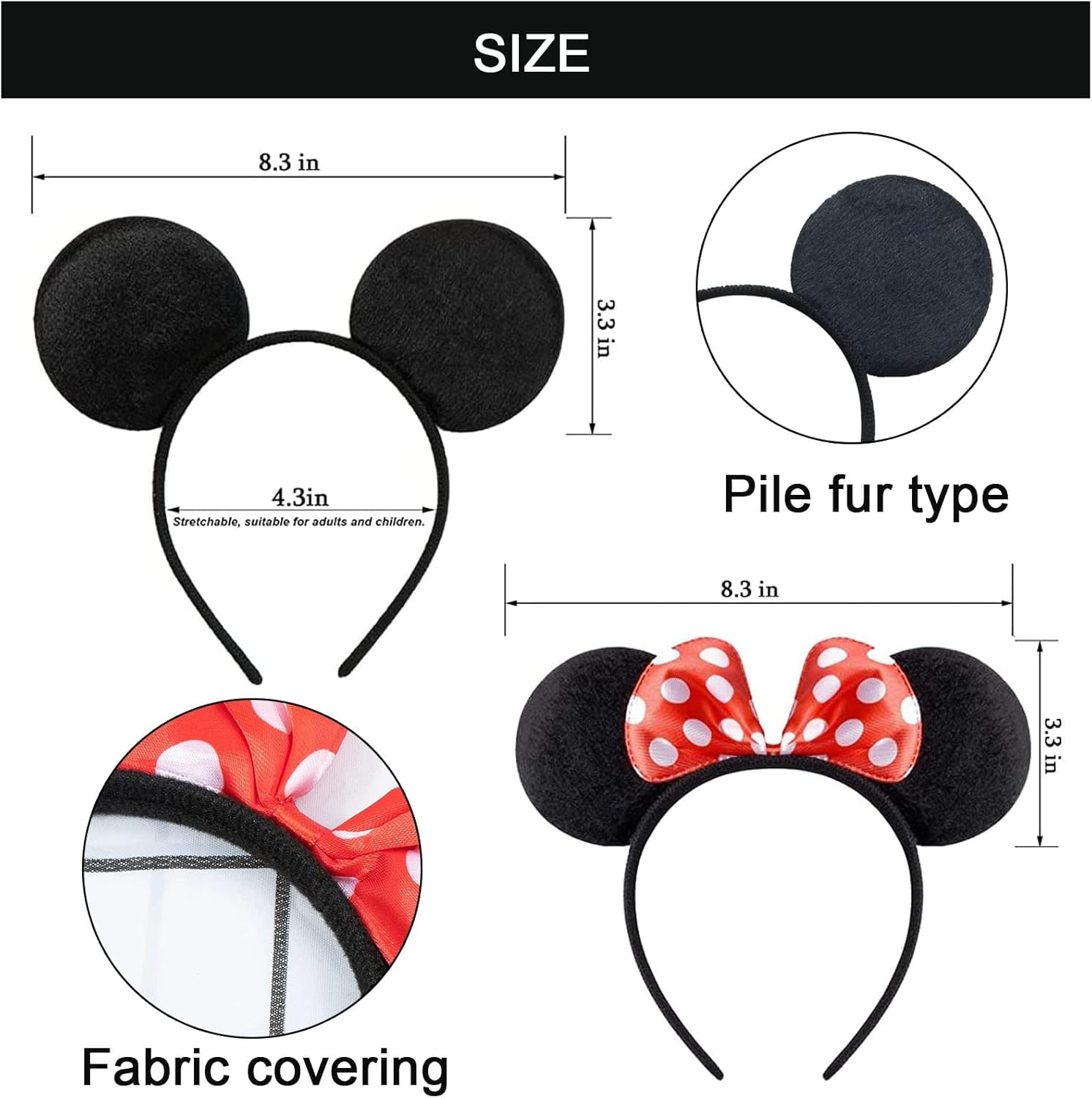 JMOCD Pack of 12 Mouse Ear Headbands, Mouse Ears Headband, Minnie Mickey Mouse Headband for Masquerade, Birthday Party, Night, Cartoon Club image number 5
