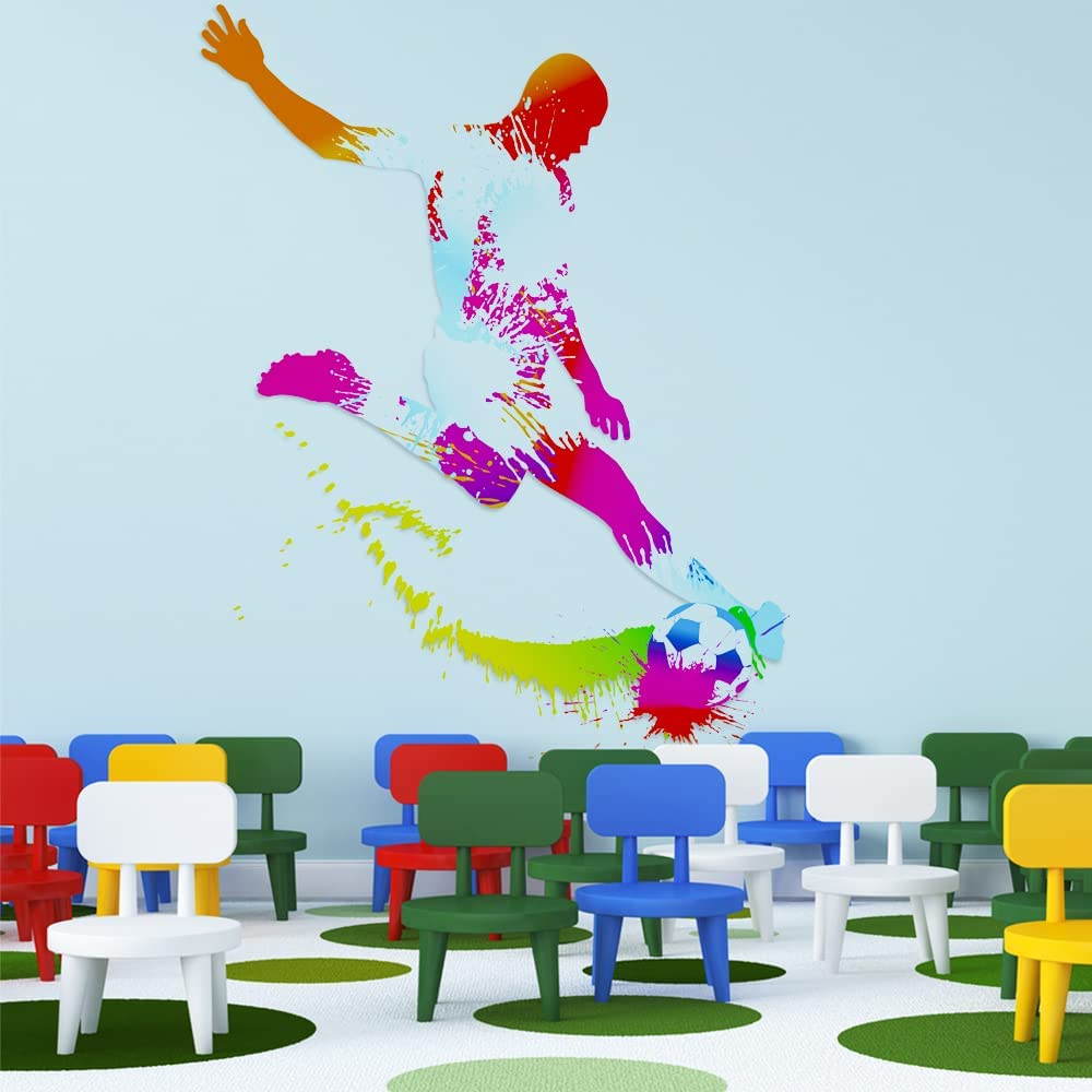 LZYMSZ Soccer Ball Sticker, 38.9&times;61Inch Football Wall Stickers, Watercolor Soccer Player Art Decal for Boy Walls, Living Room, Bedroom, Home Decor