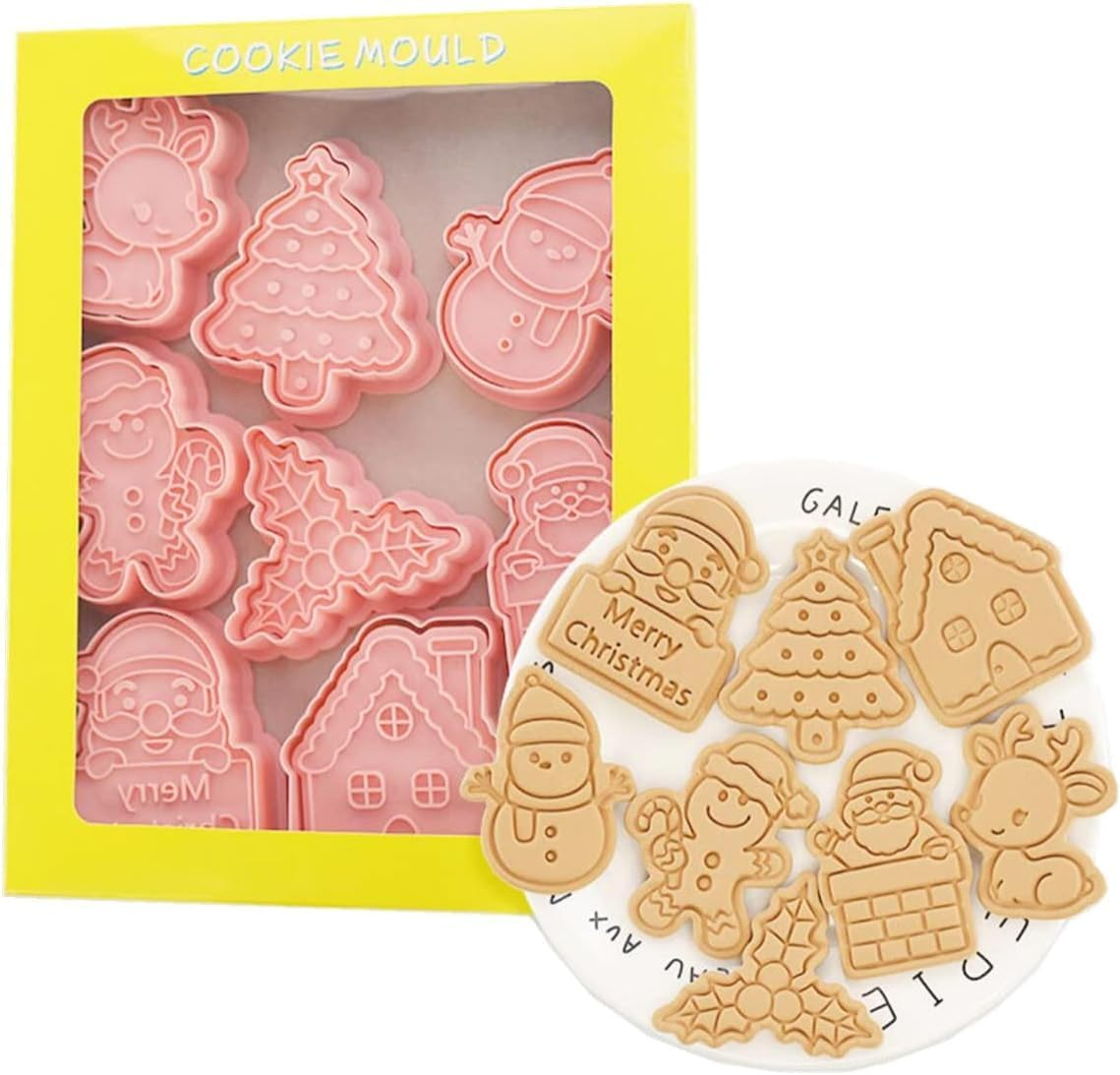 Christmas Cookie Cutters Set, Including 8Pcs Cookie Cutter, for Baking Cookies Set Kitchen Tools 3D Stamps Embossing Cutters (Christmas Day A)
