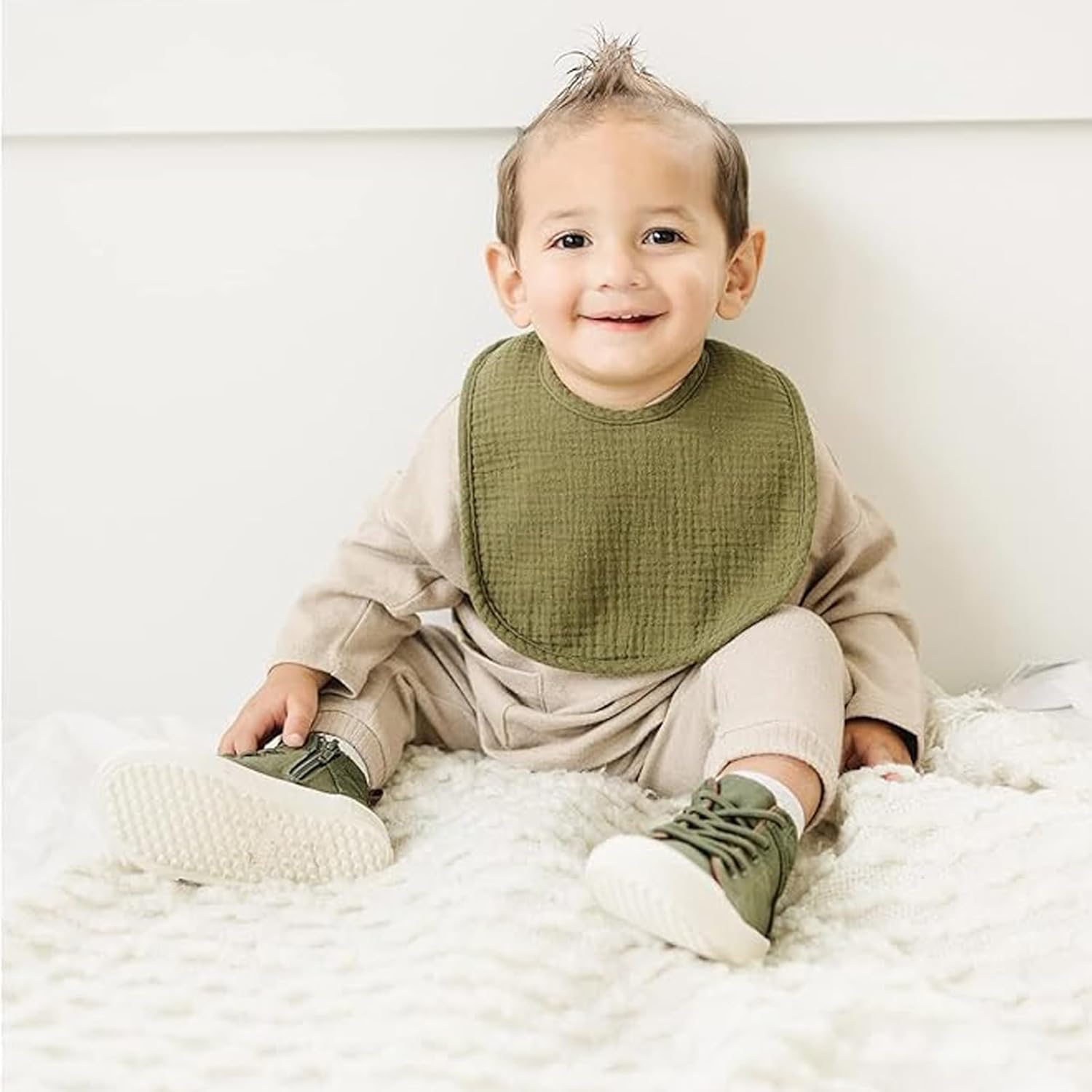 Muslin Baby Bibs 8 Pack Baby Bandana Drool Bibs Cotton for Unisex Boys Girls, 8 Solid Colors Set for Teething and Drooling image number 2