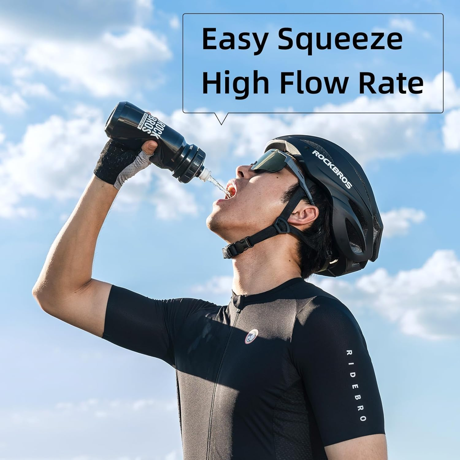 ROCKBROS Bike Water Bottle Squeeze, 20Oz Bicycle Water Bottle, Bpa-Free (Black) - Red image number 5