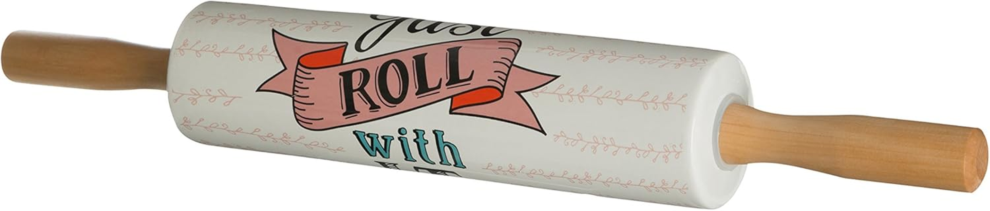 Pretty Things Stoneware Rolling Pin, Pine Wood Handles image number 5