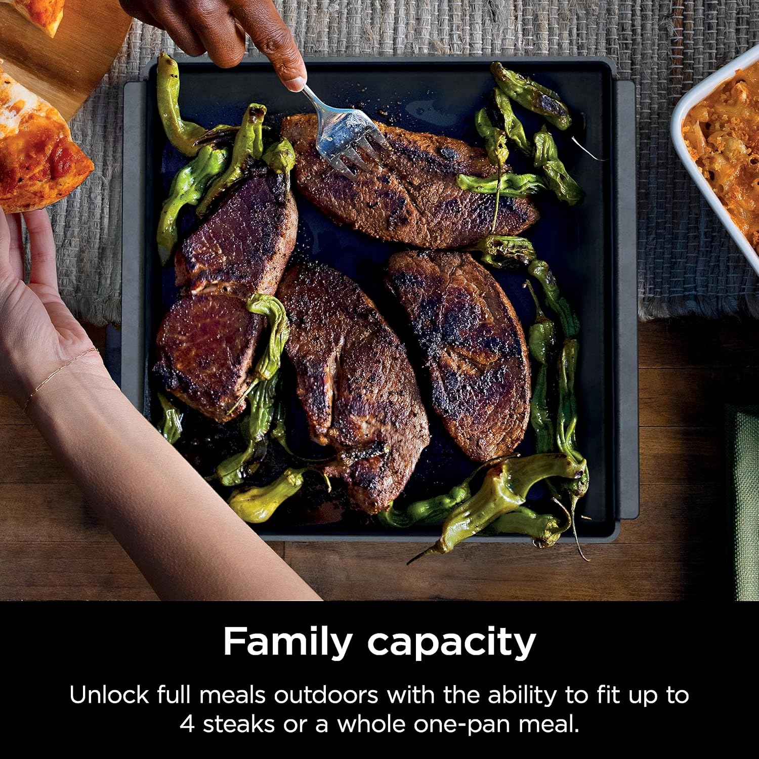 Ninja XSKOCTPN Woodfire Outdoor Cast Iron Pan, Pre-Seasoned, High Heat, Compatible Woodfire Outdoor Oven (OO100 Series), Cast Iron, Black, 12&rdquo; X 12&rdquo; image number 4