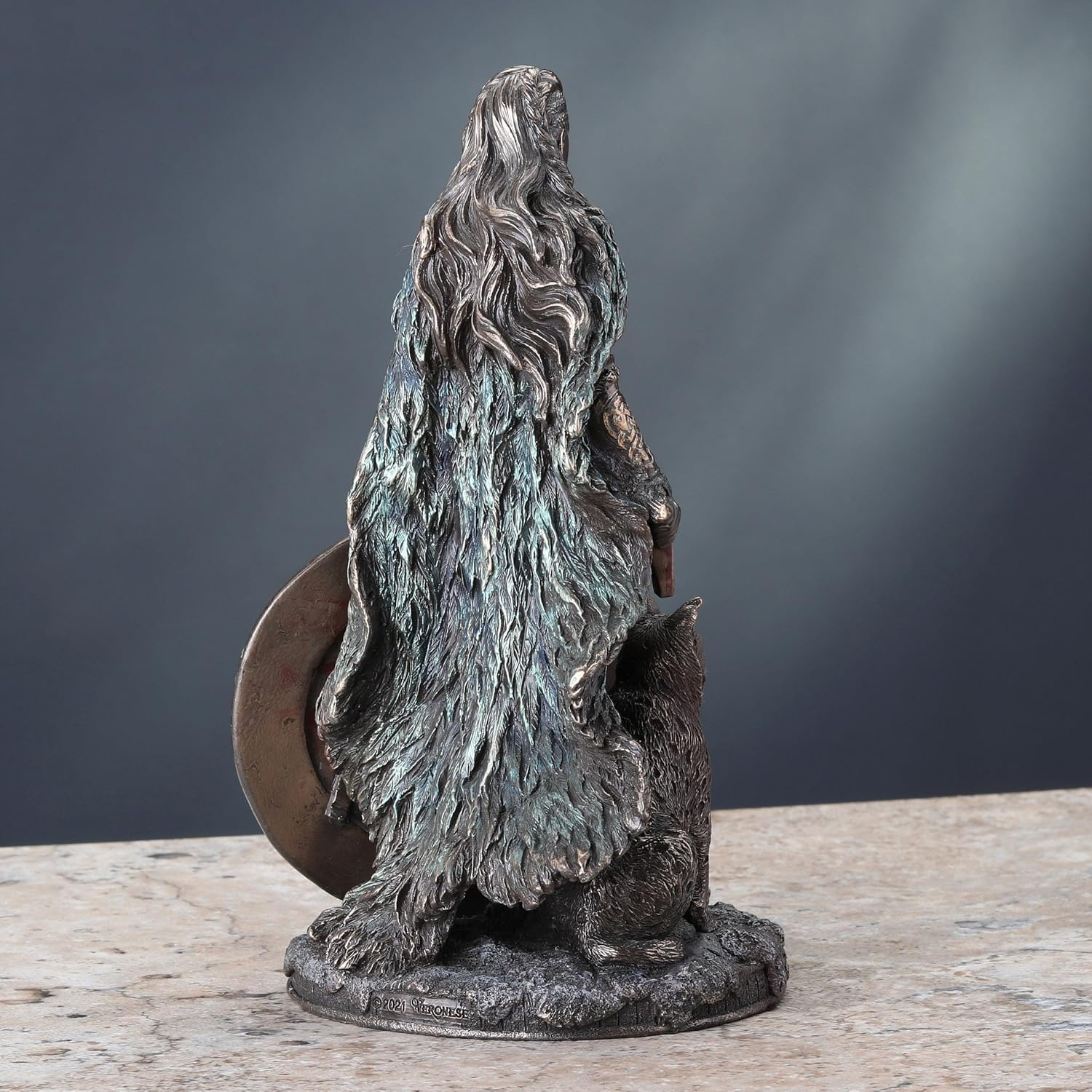 Veronese Design 8 1/4 Shield Maiden Freya Norse Goddess of Love Beauty and War Cold Cast Resin Sculpture Antique Bronze Finish Statue image number 6