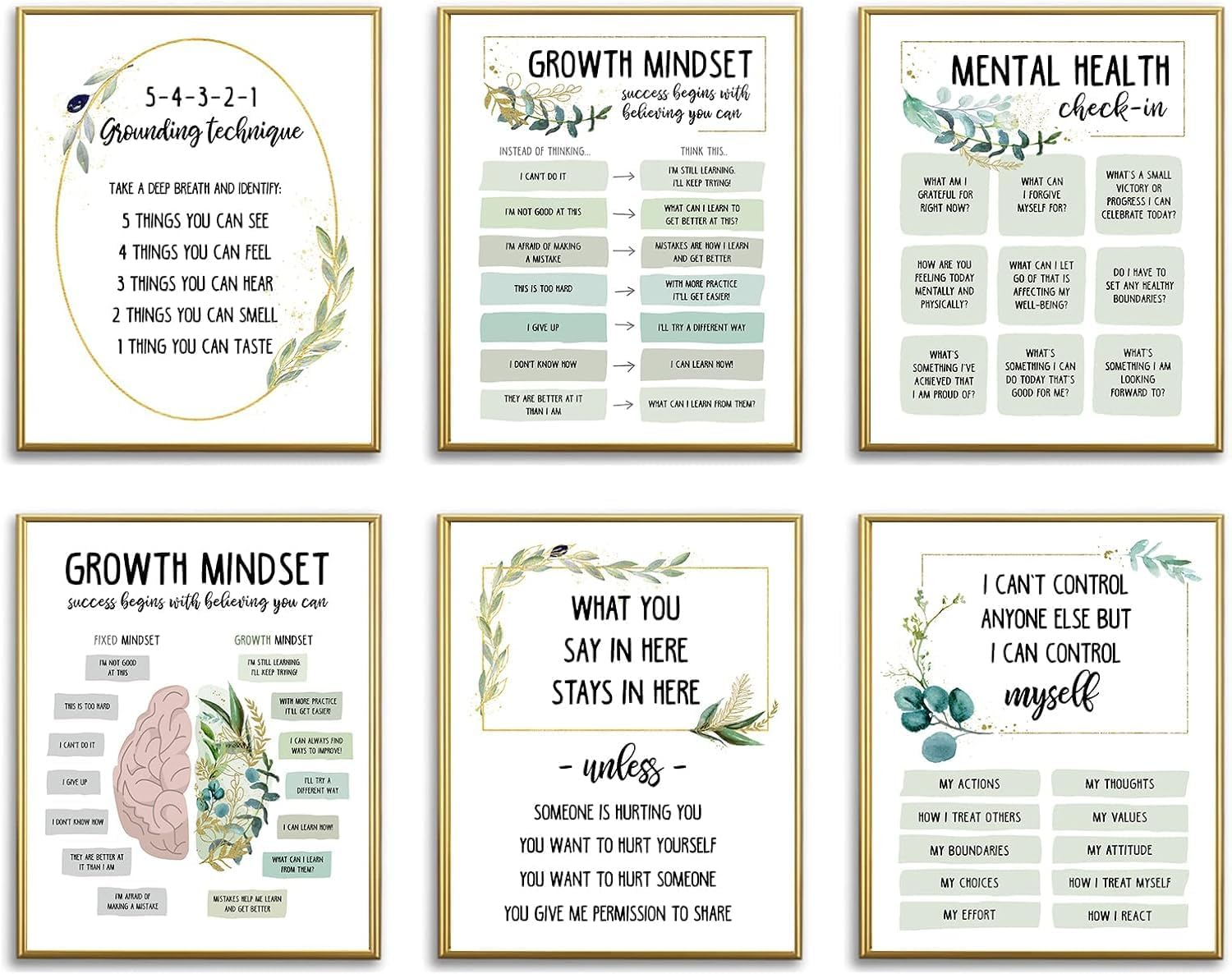 Growth Mindset Posters for Classroom Elementary-School Counselor Supplies Decor-Therapists Therapy Office Decor,Counseling Office Must Haves,Mental Health Inspirational Posters for Nursery Dorm Decor
