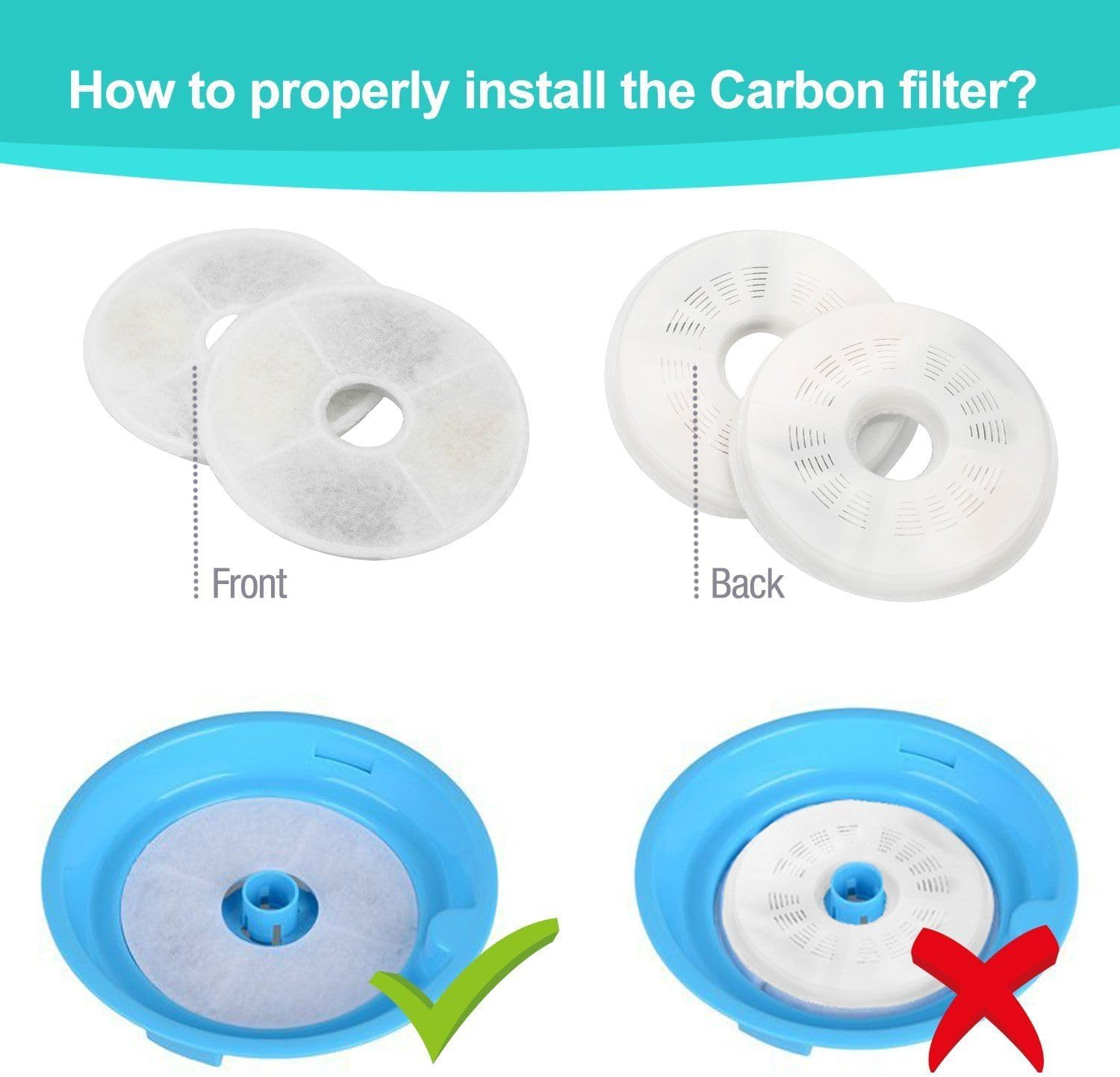 Crystal Pure Replacement Triple Action Filter, 1-Pack Pet Fountain Filter Compatible with Catit Fresh & Clear/Design Senses 2.0 Flower Water Drinking Fountain Stainless Steel Cat Dog Pet Dispenser image number 1