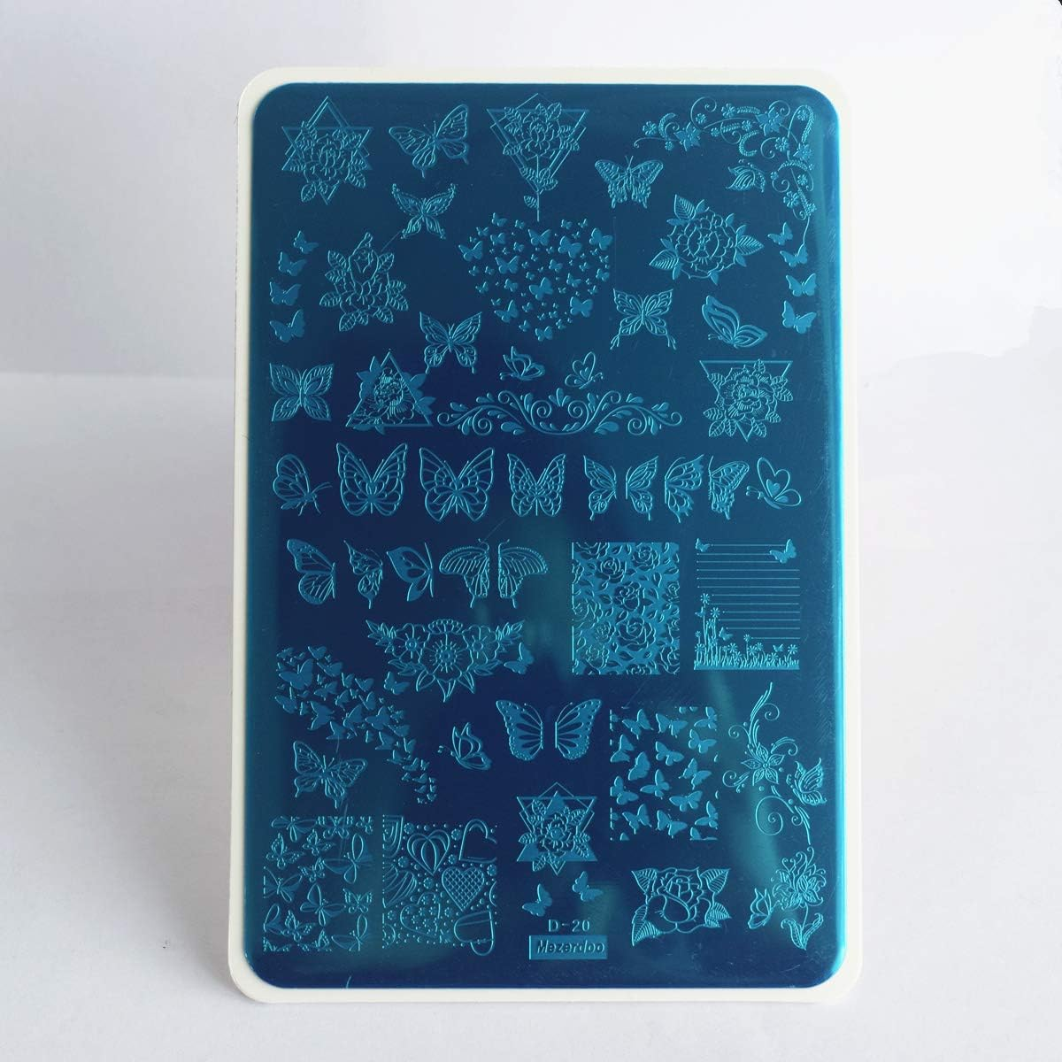 2Pcs Butterfly Rose Steel Nail Stamping Plates Flower Leaf Image Geometric Polish Stencil Accessories Tool 14.5&times;9.5Cm Big Size Nail Art Template - Mezerdoo D-16 And D-19 image number 4