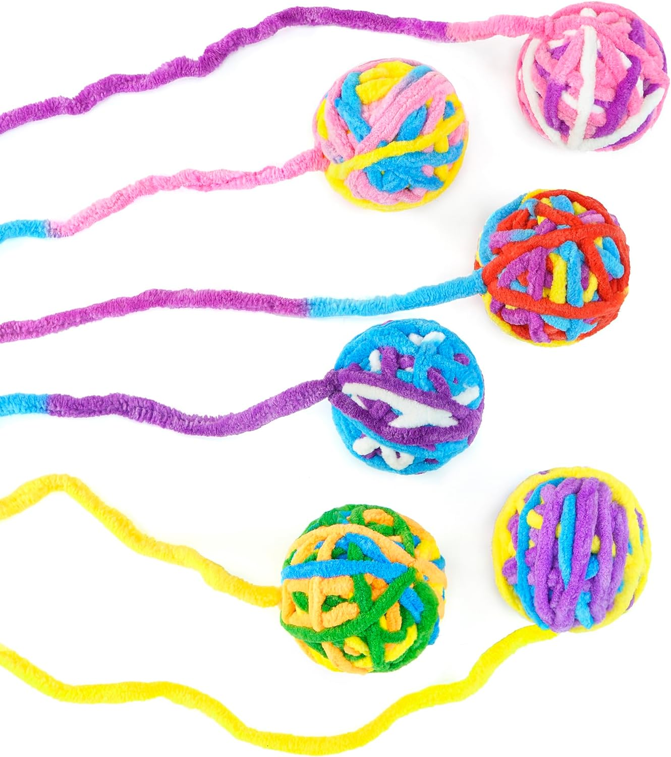 CHIWAVA 6 Pack 20" Woolen Yarn Cat Toys Ball with Bell 2" Large Indoor Cat Toy Balls Kitten Interactive Toys image number 5