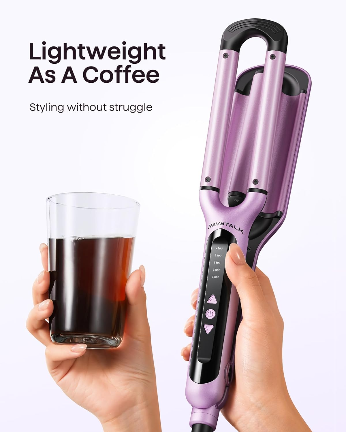 Wavytalk Curling Iron Beachy Waver, Hair Crimpers with 3 Barrel, Ceramic Curling Wand Adjustable Temperature Easy Waves, Dual Voltage, Pink image number 4