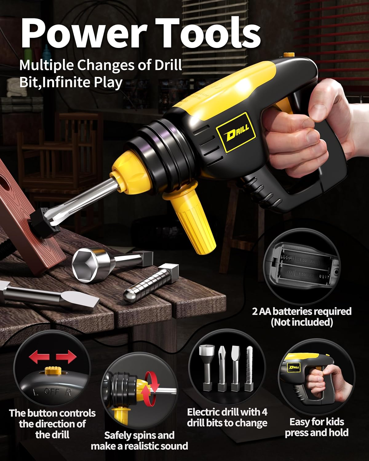 Deejoy Tool Set with Tool Box & Electronic Toy Drill, Pretend Play Kids Construction Kits for Kids Ages 3-5 Years Old, Toddler Boy Toys(Orange) image number 3