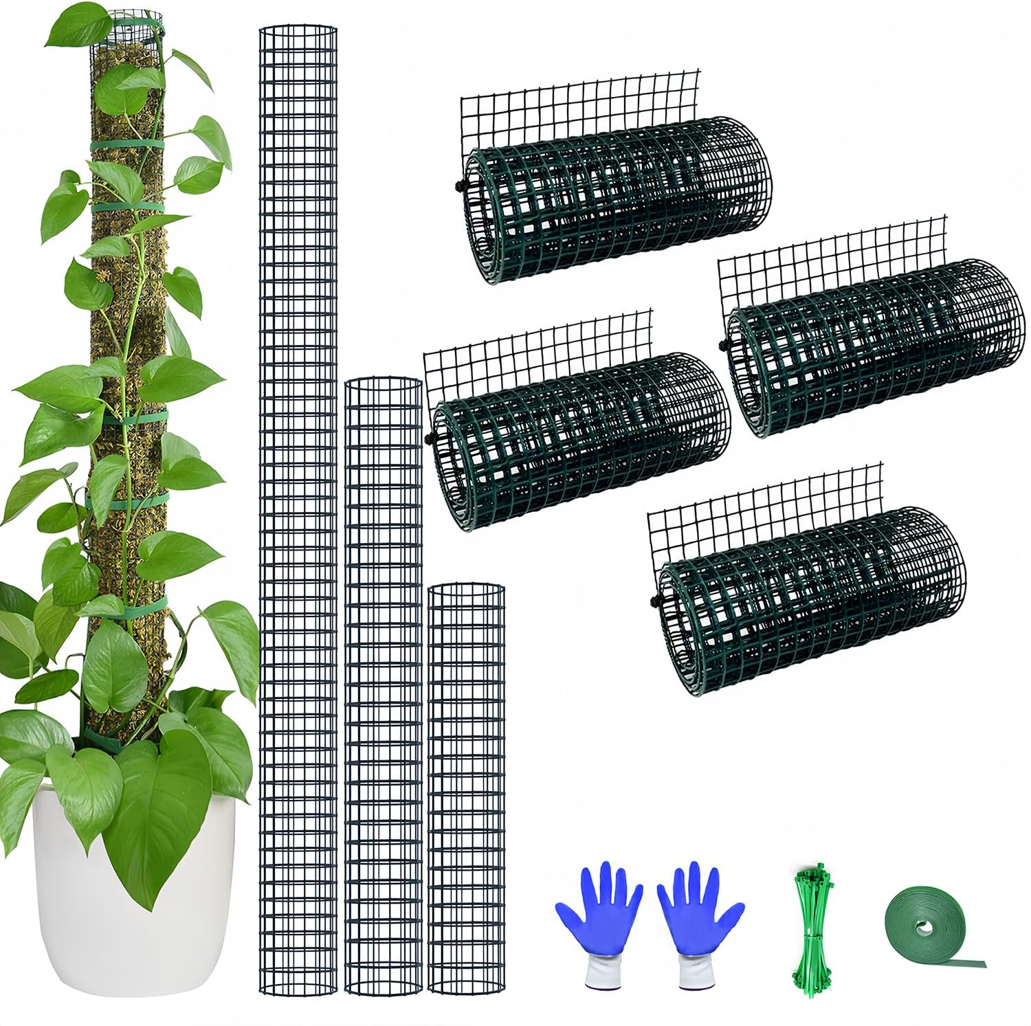 Moss Pole DIY Kit, Moss Pole for Plants Monstera, 8.3In&times;13.2Ft Steel Moss Pole Mesh with Plier, Cable Zip Ties, Max 7Pcs 23" Sphagnum Moss Pole, Mesh Moss Pole with Different Height