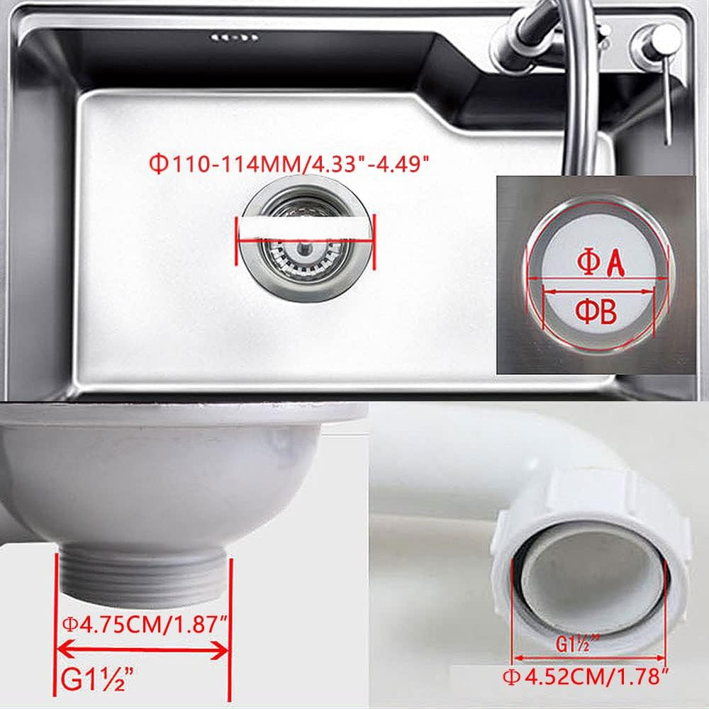 Kitchen Sink Collection, 114Mm Kitchen Stainless Steel Sink Drain Strainer Waste Plug with Square Overflow (Round) image number 5