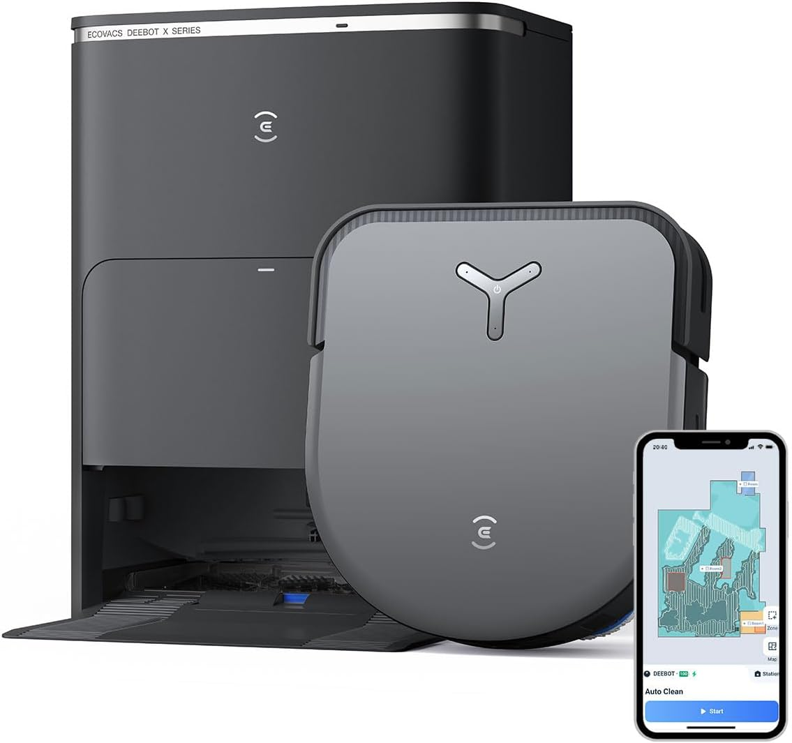 ECOVACS DEEBOT X5 Omni Vacuum Robot with Mopping Function, 12,800Pa Suction Power, Zerotangle Technology, Truedge&trade; Edge Mopping, 70&deg;C Hot Water Mop Washing, Auto Lift of the Mop, Self-Emptying