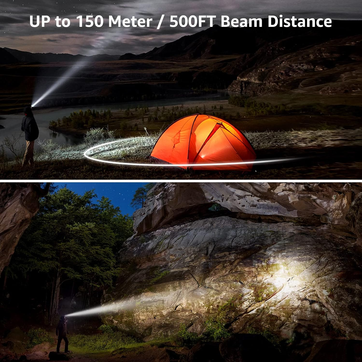 LE Head Torch Rechargeable, [2 Pack] 1000L Super Bright LED Headlamp Waterproof with Red Warning Lights 5 Lighting Modes 30 Hours Runtime Lightweight Headlight Flashlight for Cycling Running Camping